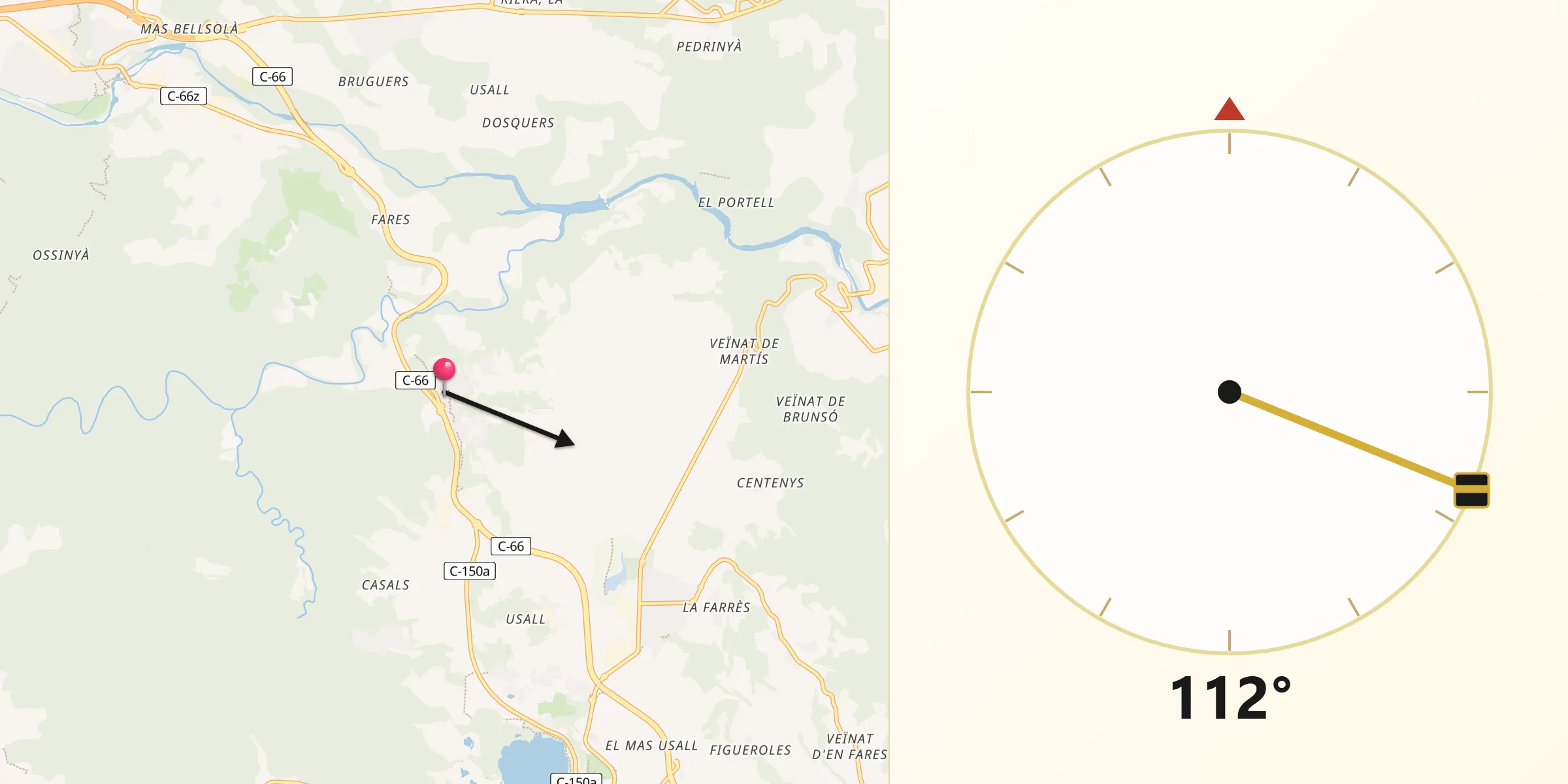 Dirección de la Qibla desde Serinyà