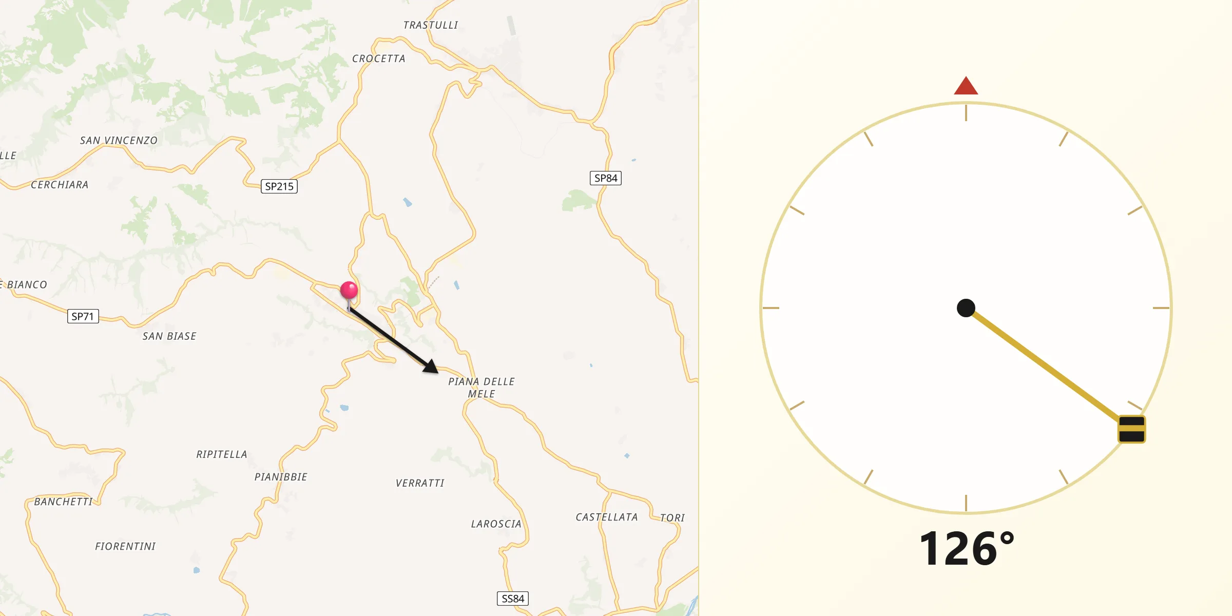Direzione della Qibla da Sant'Eusanio del Sangro