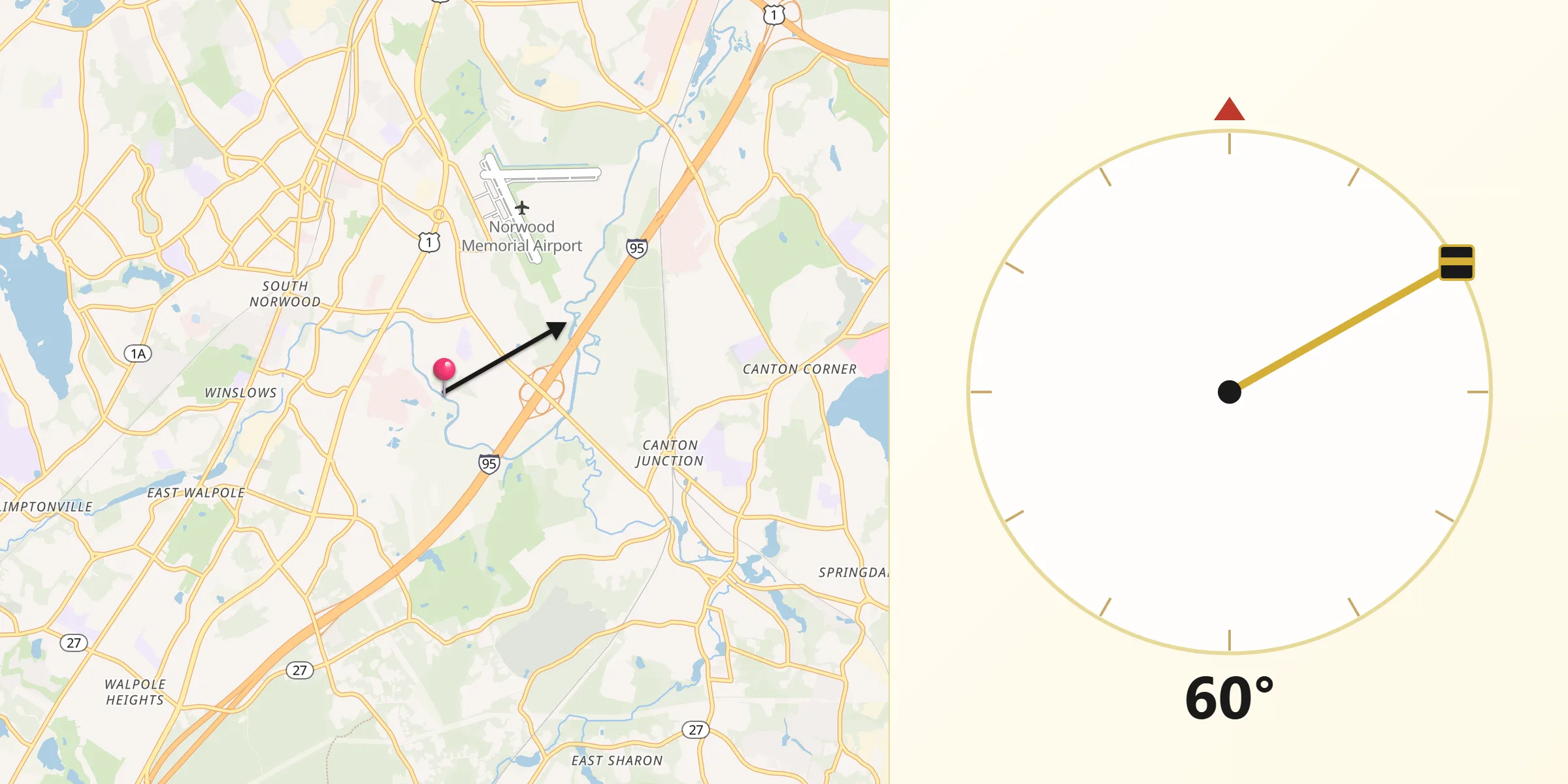 Qibla Direction from Norfolk County
