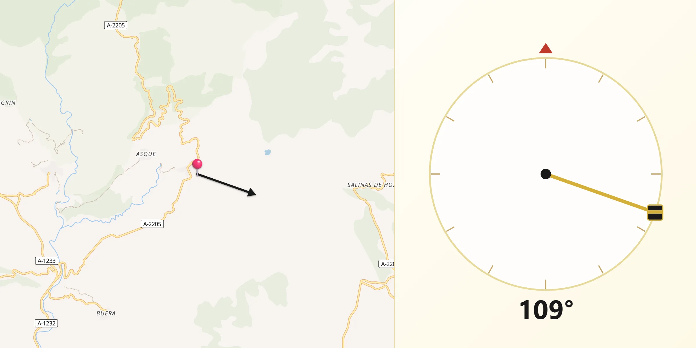 Dirección de la Qibla desde Colungo