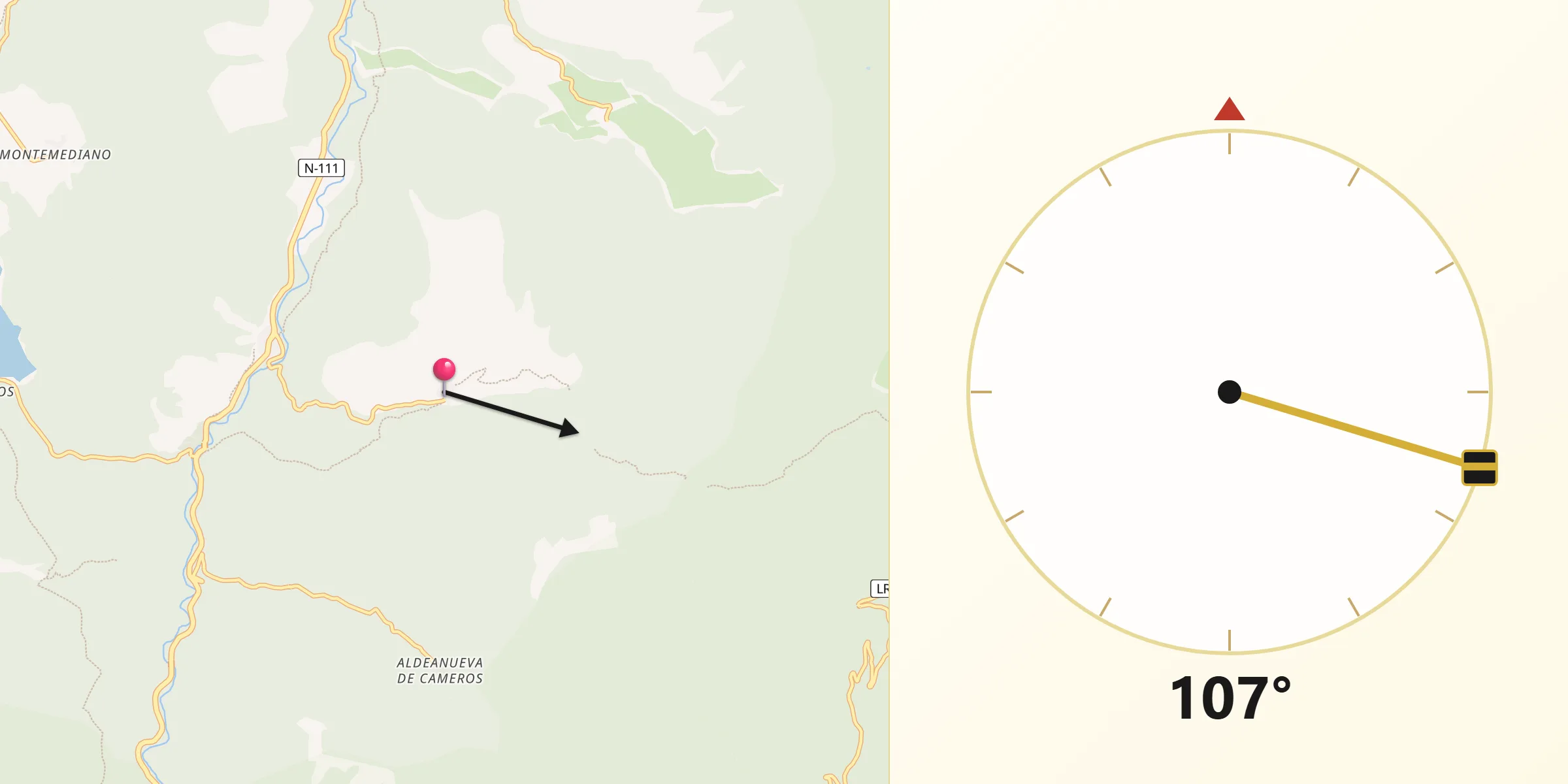Dirección de la Qibla desde Gallinero de Cameros