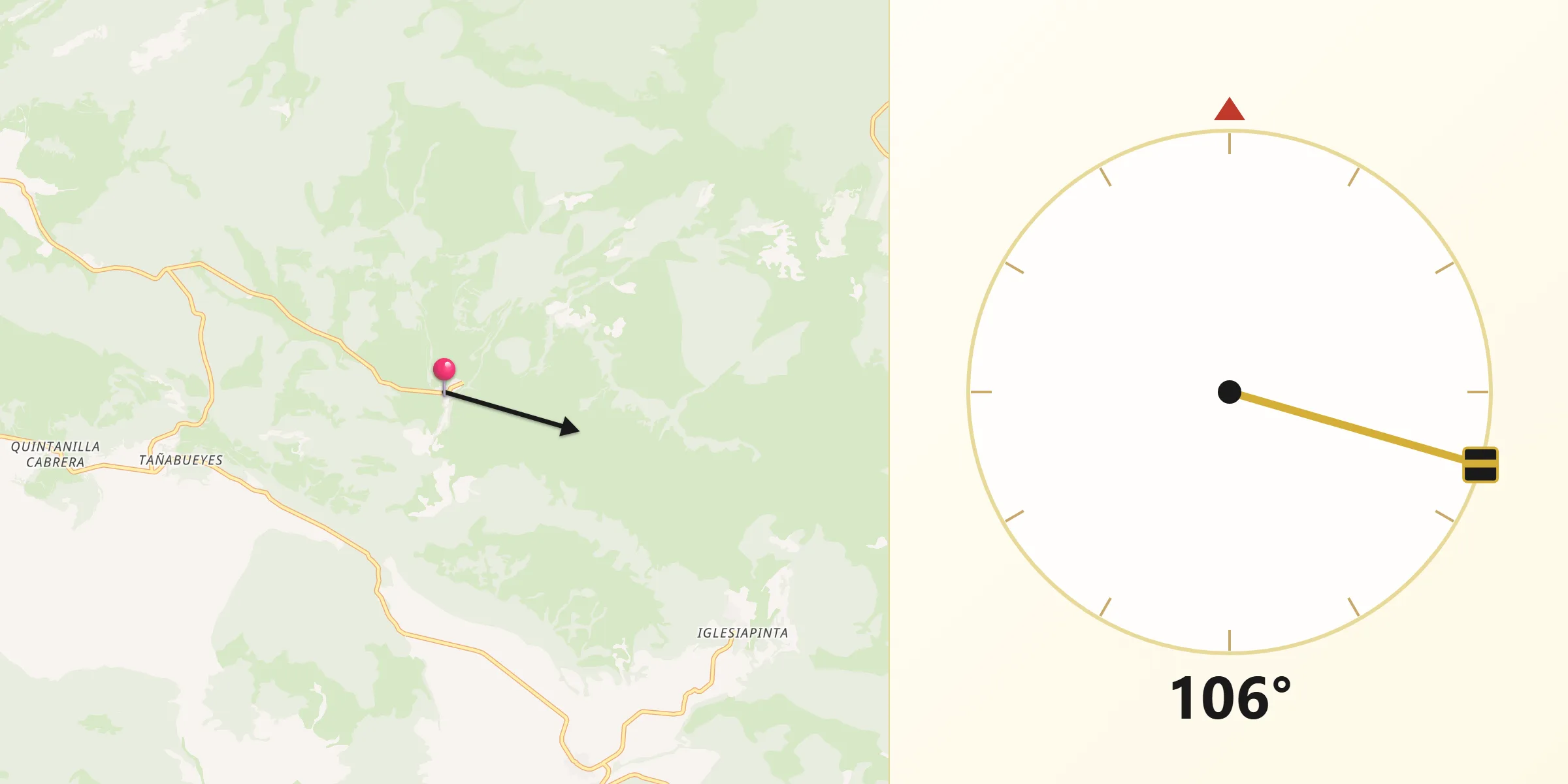 Dirección de la Qibla desde Tinieblas de la Sierra