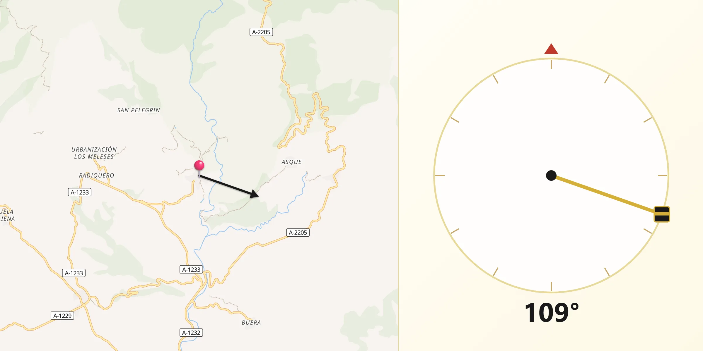 Dirección de la Qibla desde Alquézar