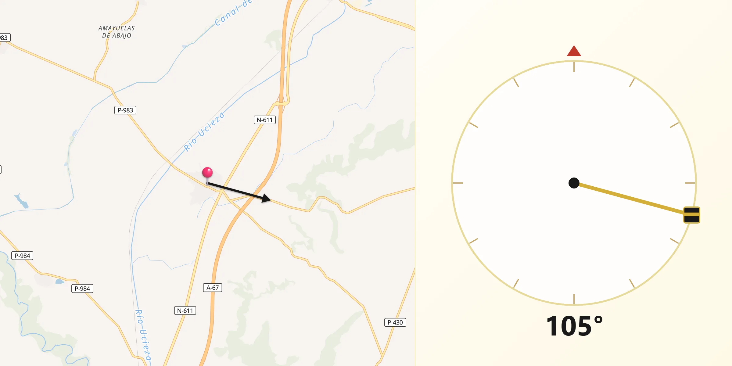 Dirección de la Qibla desde Amusco