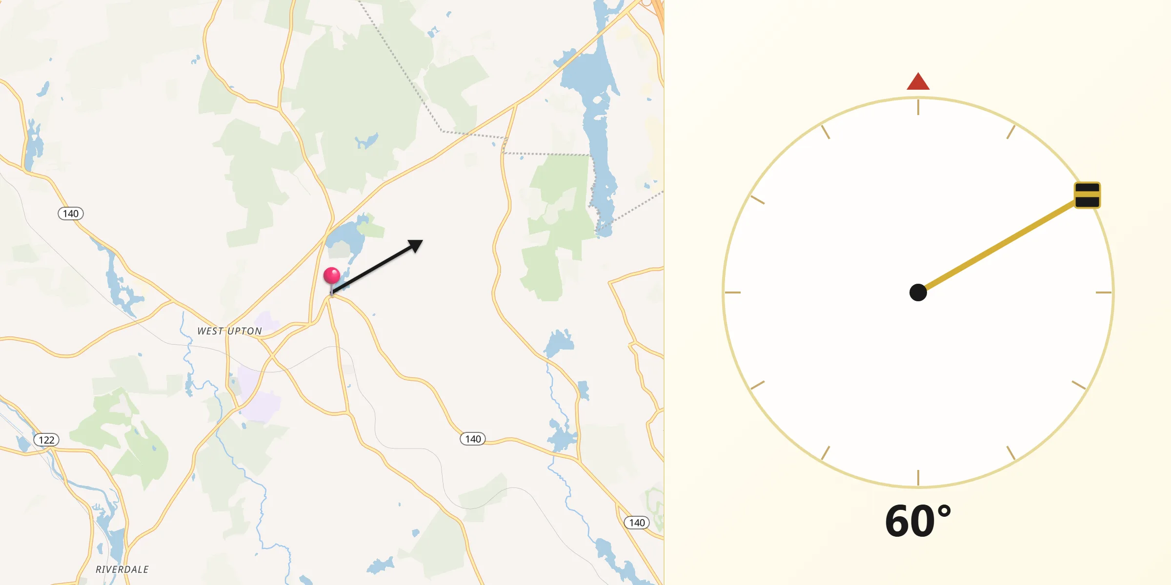 Qibla Direction from Upton