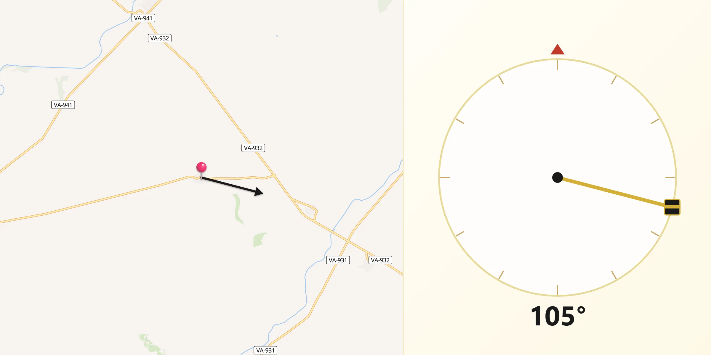 Dirección de la Qibla desde Villalba de la Loma