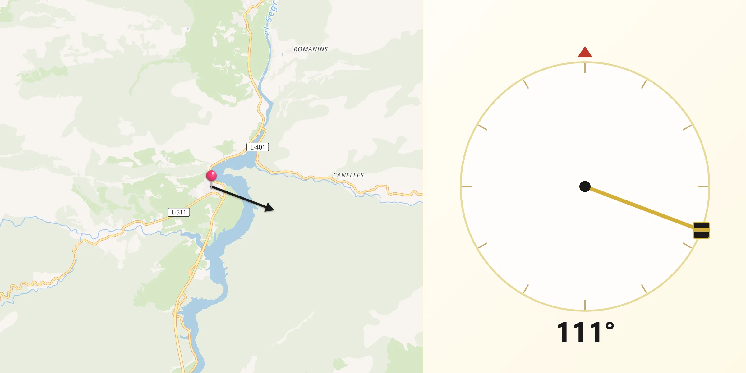 Dirección de la Qibla desde Coll de Nargó