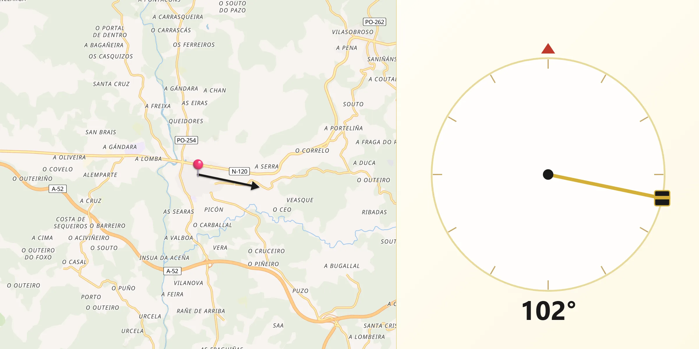 Dirección de la Qibla desde Ponteareas