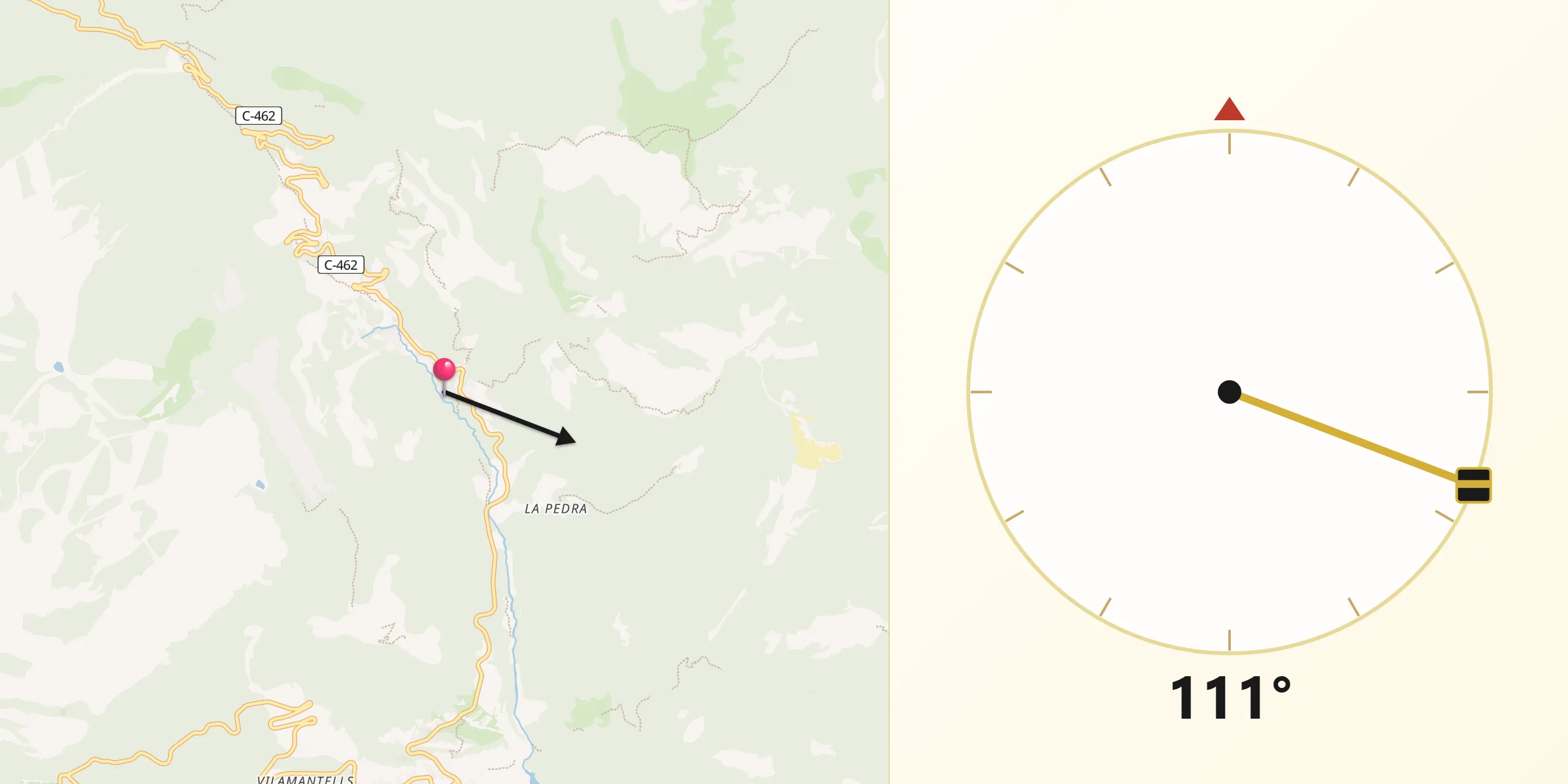 Dirección de la Qibla desde La Coma i la Pedra