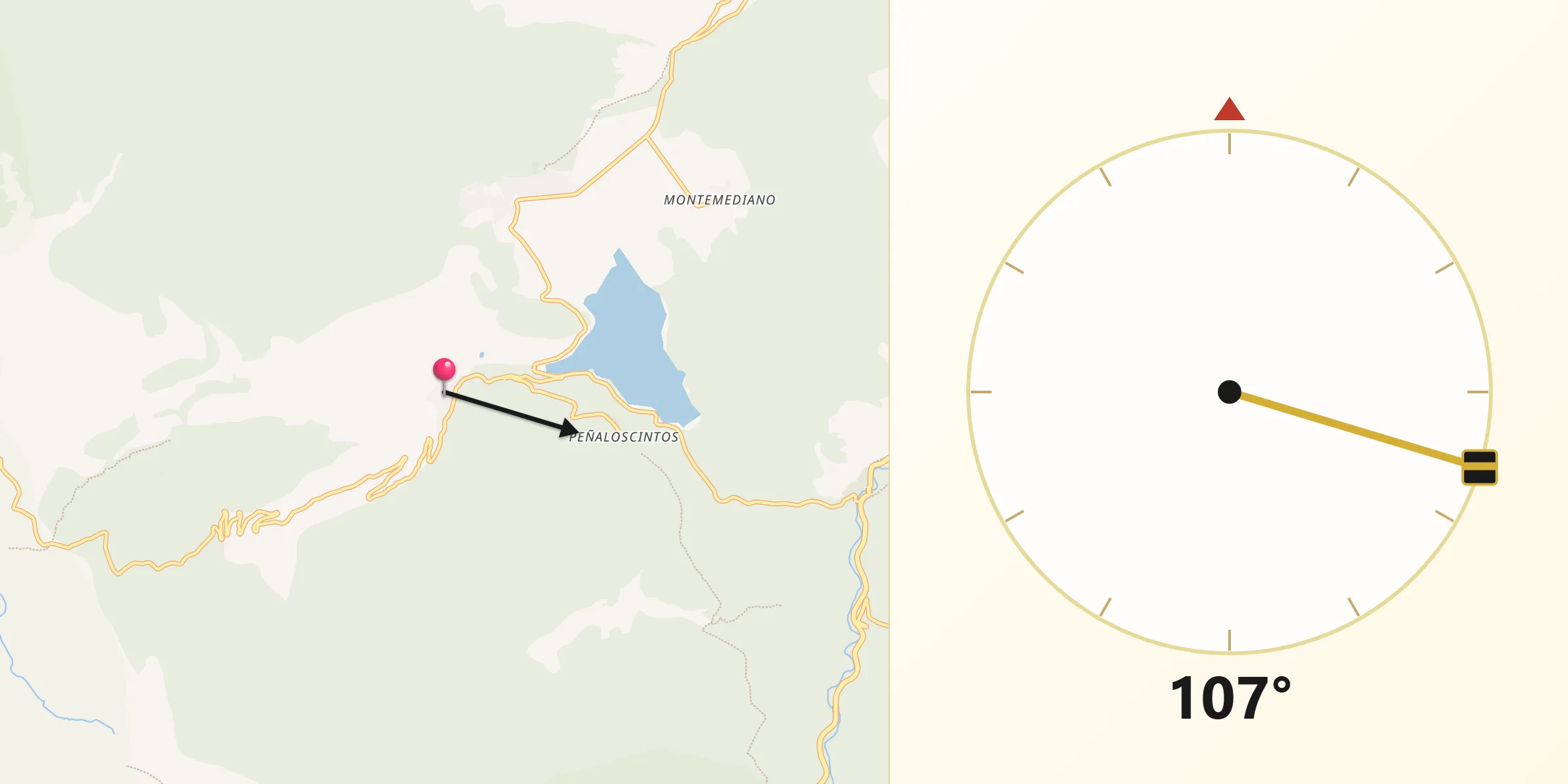 Dirección de la Qibla desde Ortigosa de Cameros