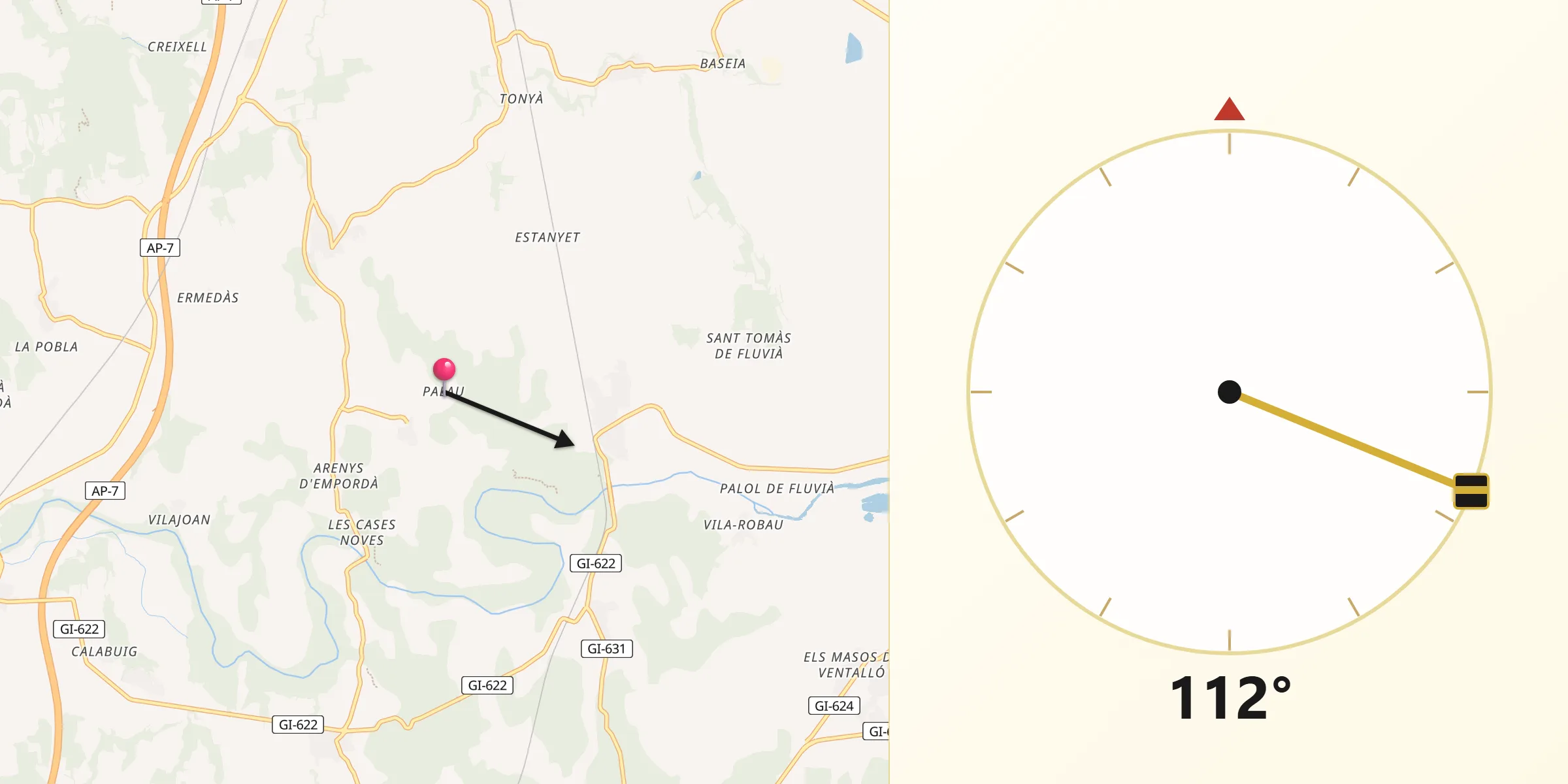 Dirección de la Qibla desde Palau de Santa Eulàlia