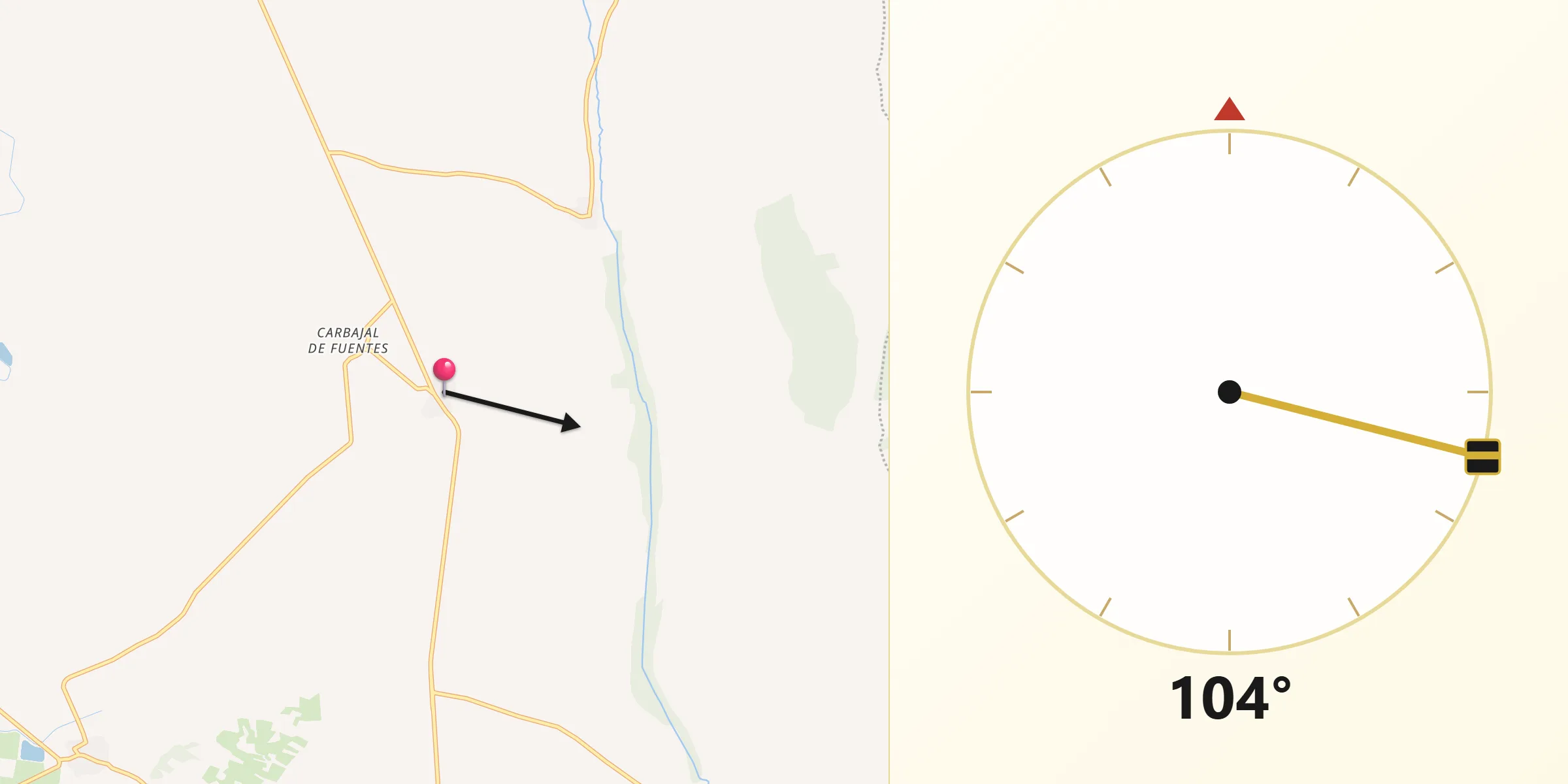 Dirección de la Qibla desde Fuentes de Carbajal