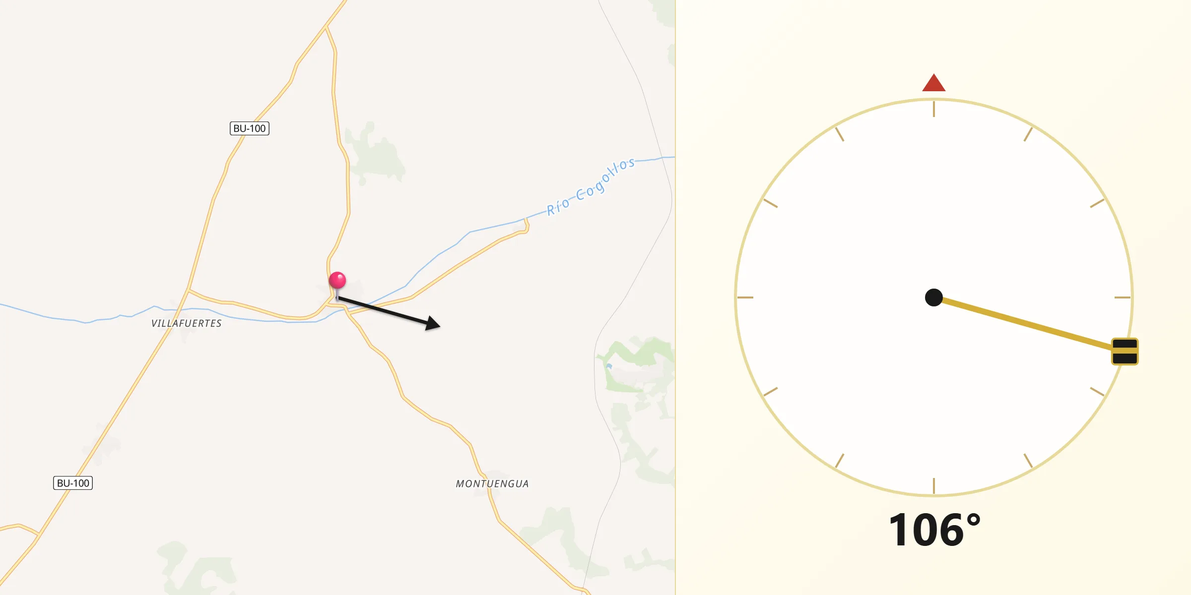 Dirección de la Qibla desde Villangómez