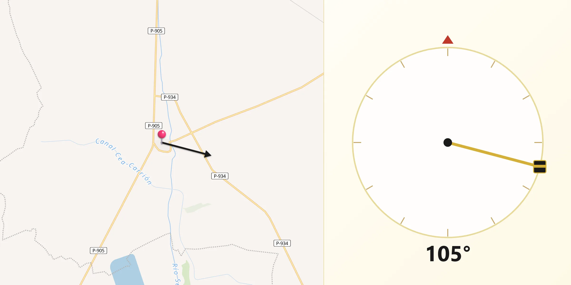 Dirección de la Qibla desde Boadilla de Rioseco