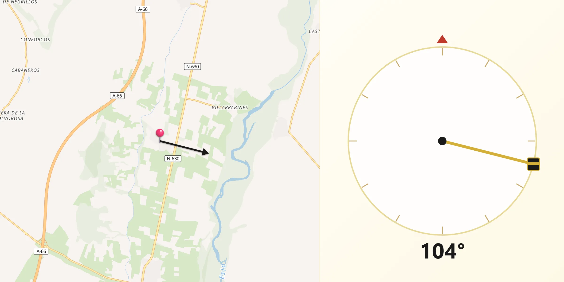 Dirección de la Qibla desde Villamandos