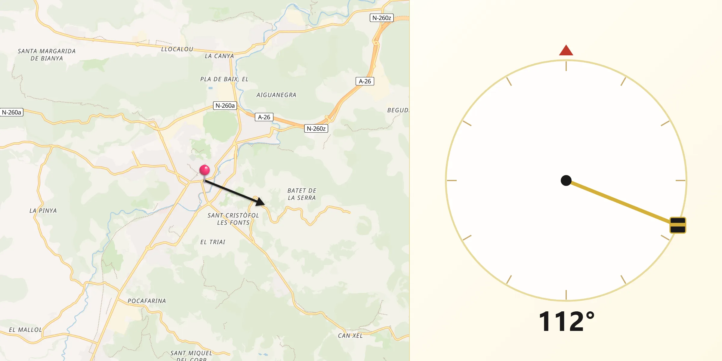 Dirección de la Qibla desde Olot