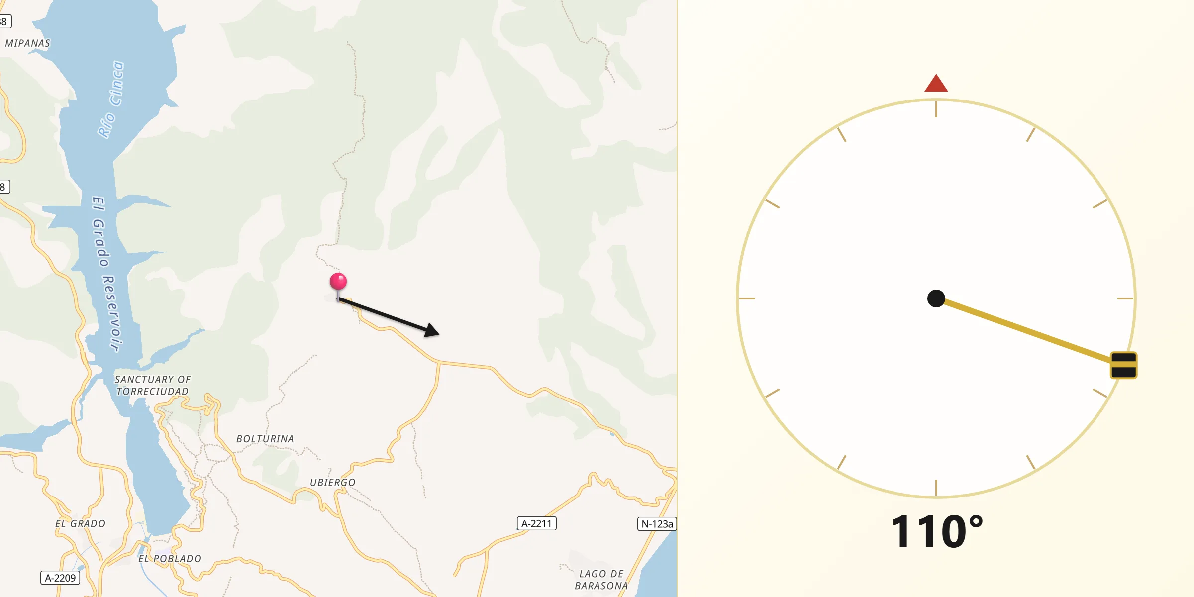 Dirección de la Qibla desde Secastilla