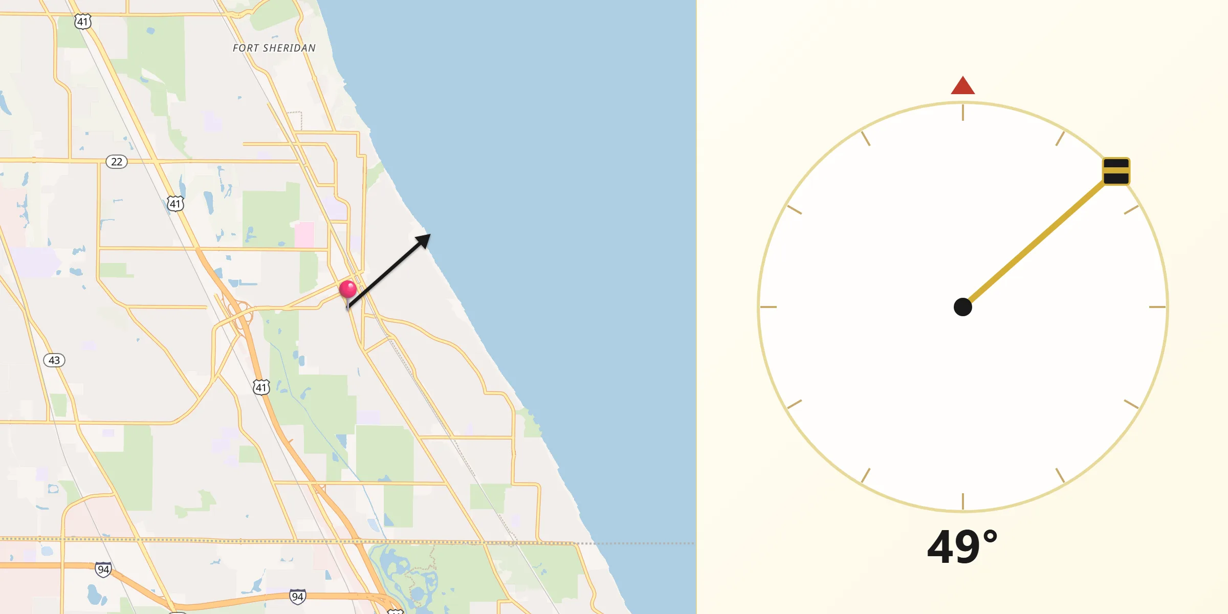 Qibla Direction from Highland Park