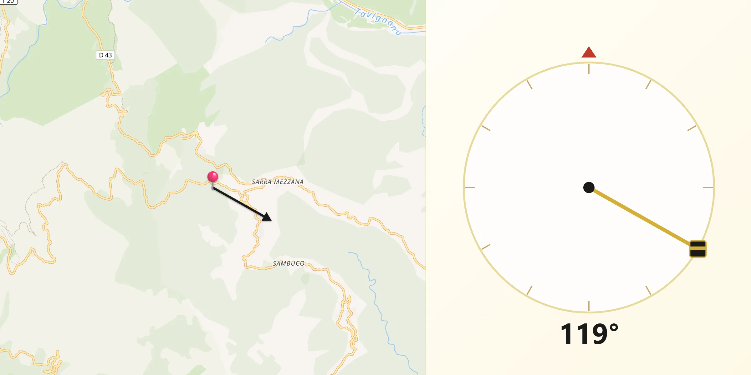 Direction vers la Qibla depuis Giuncaggio