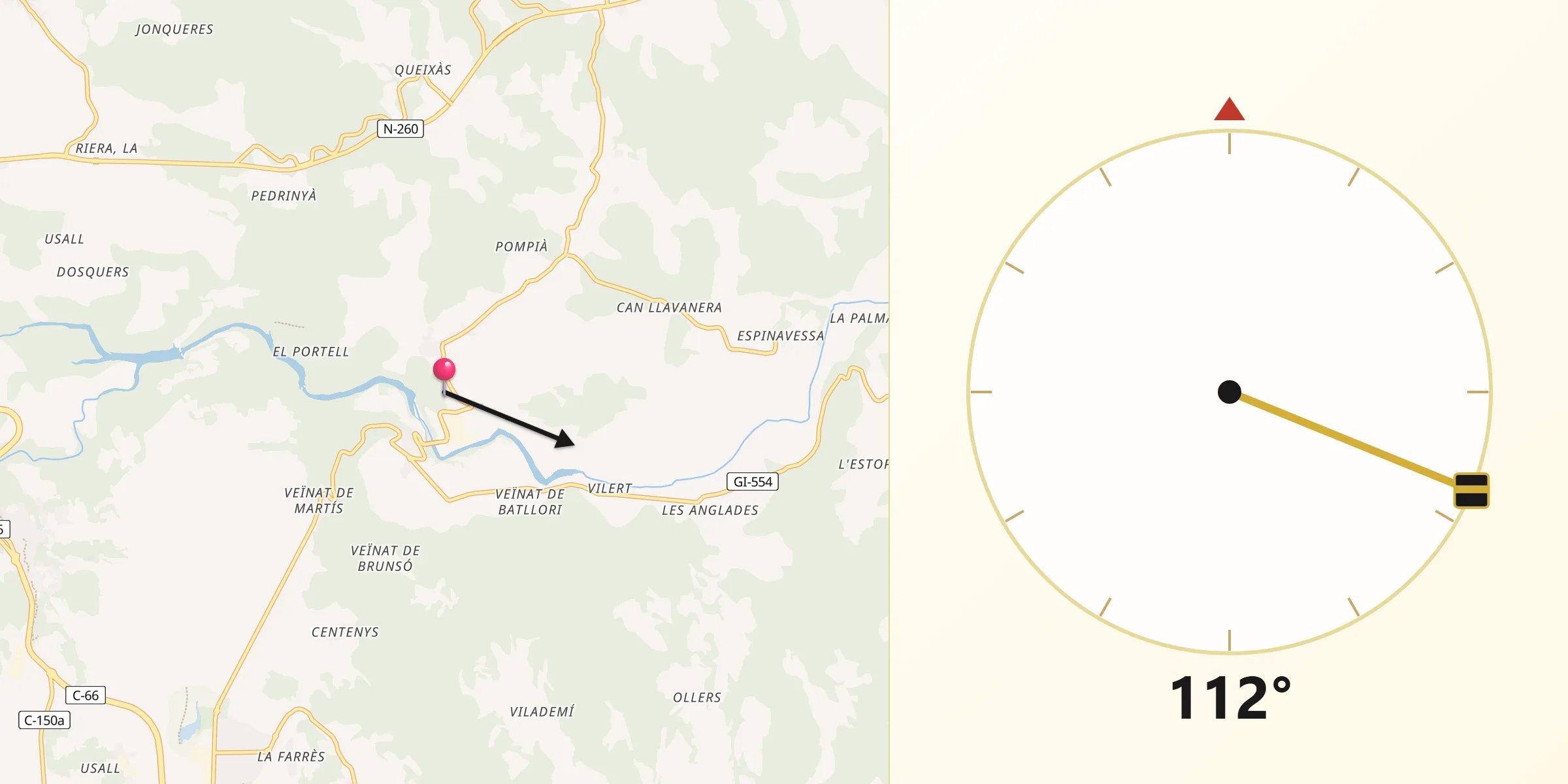Dirección de la Qibla desde Crespià