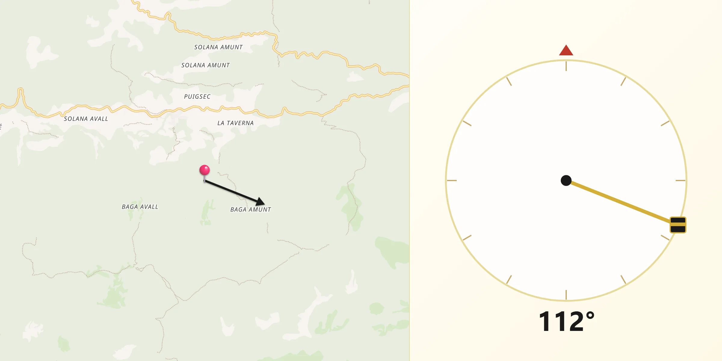 Dirección de la Qibla desde Vallfogona de Ripollès