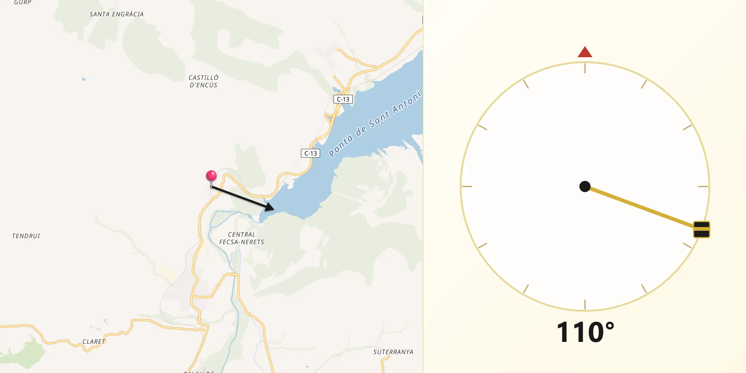 Dirección de la Qibla desde Talarn