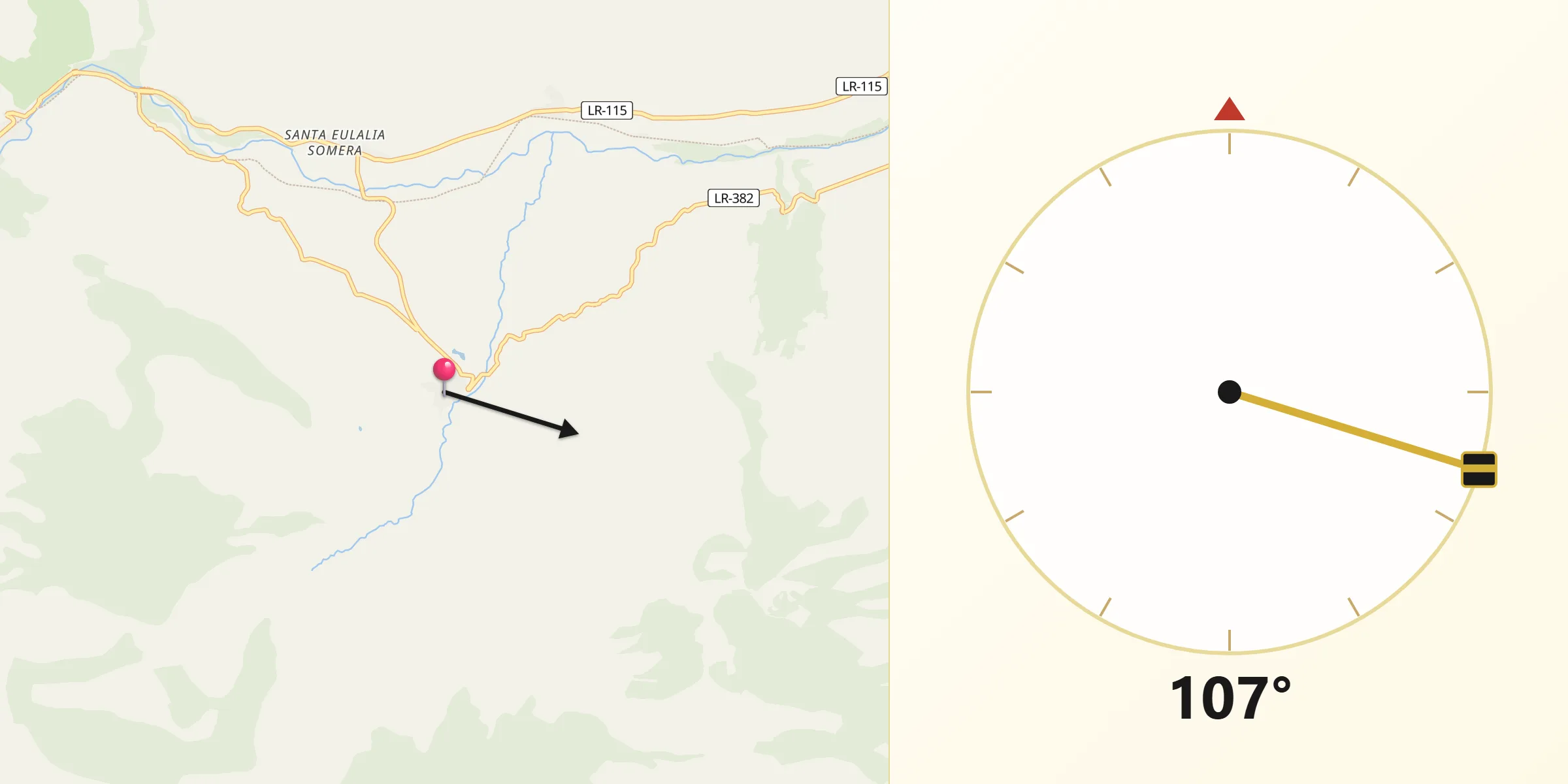 Dirección de la Qibla desde Préjano