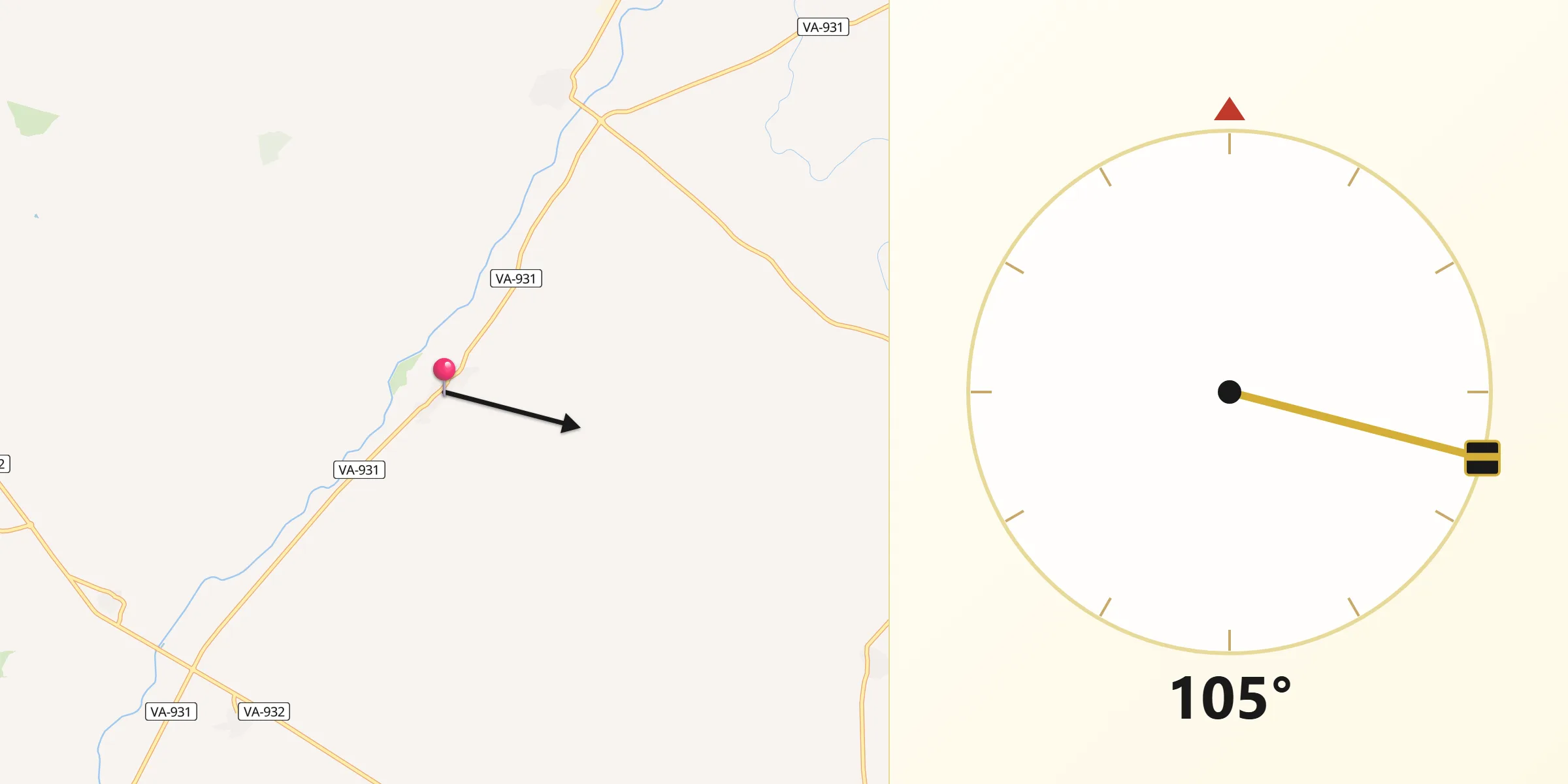 Dirección de la Qibla desde Vega de Ruiponce