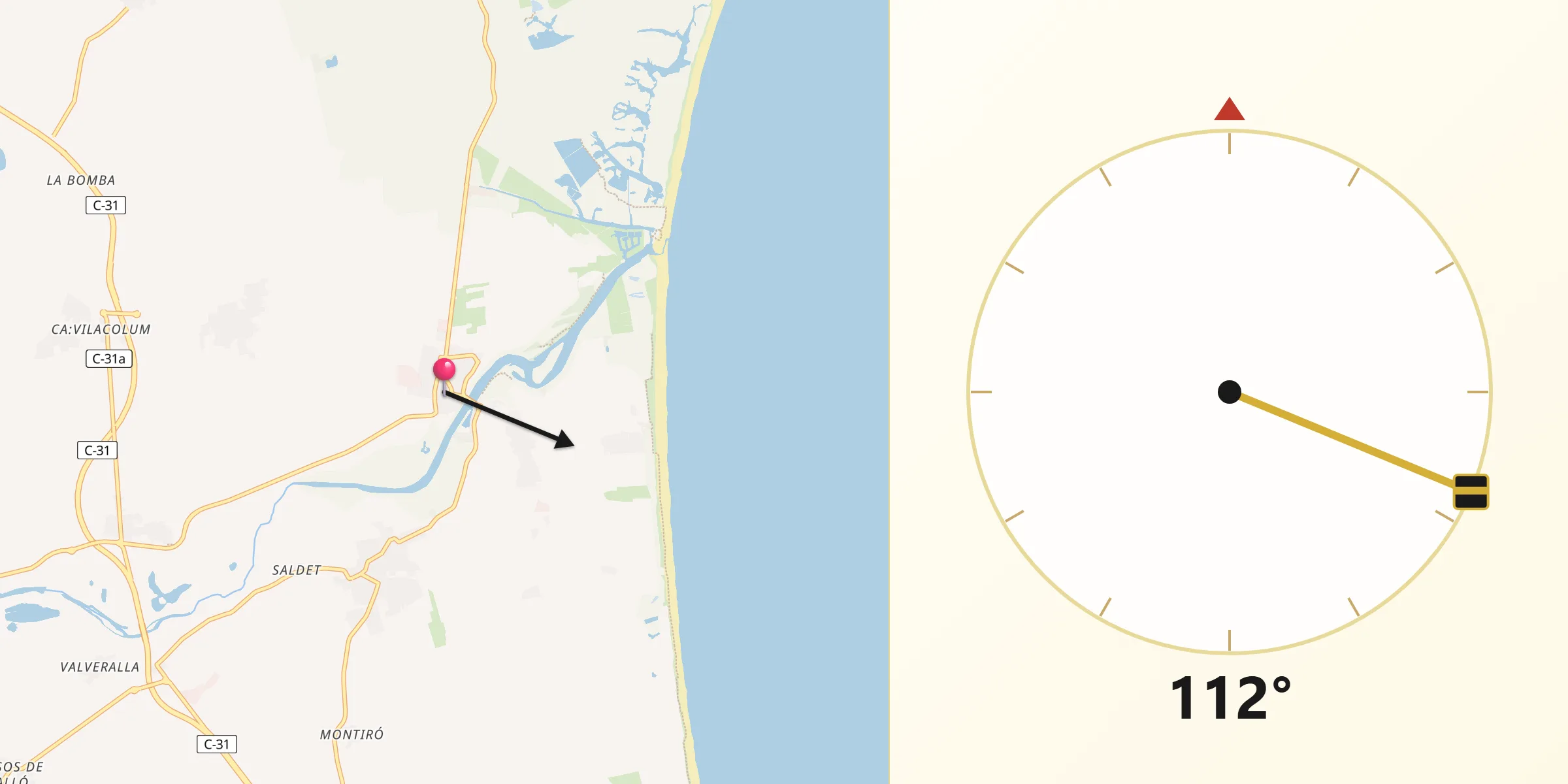 Dirección de la Qibla desde Sant Pere Pescador