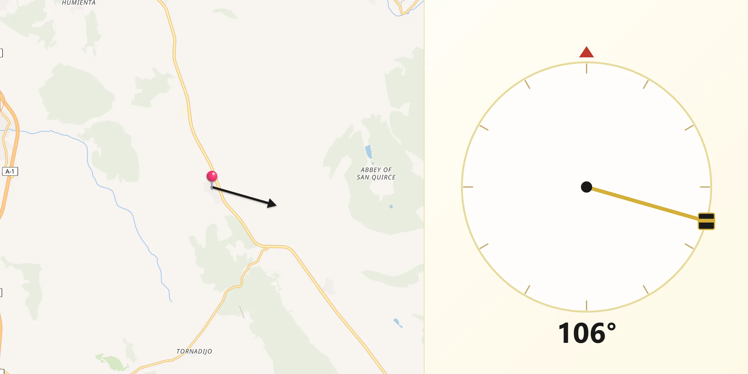 Dirección de la Qibla desde Hontoria de la Cantera