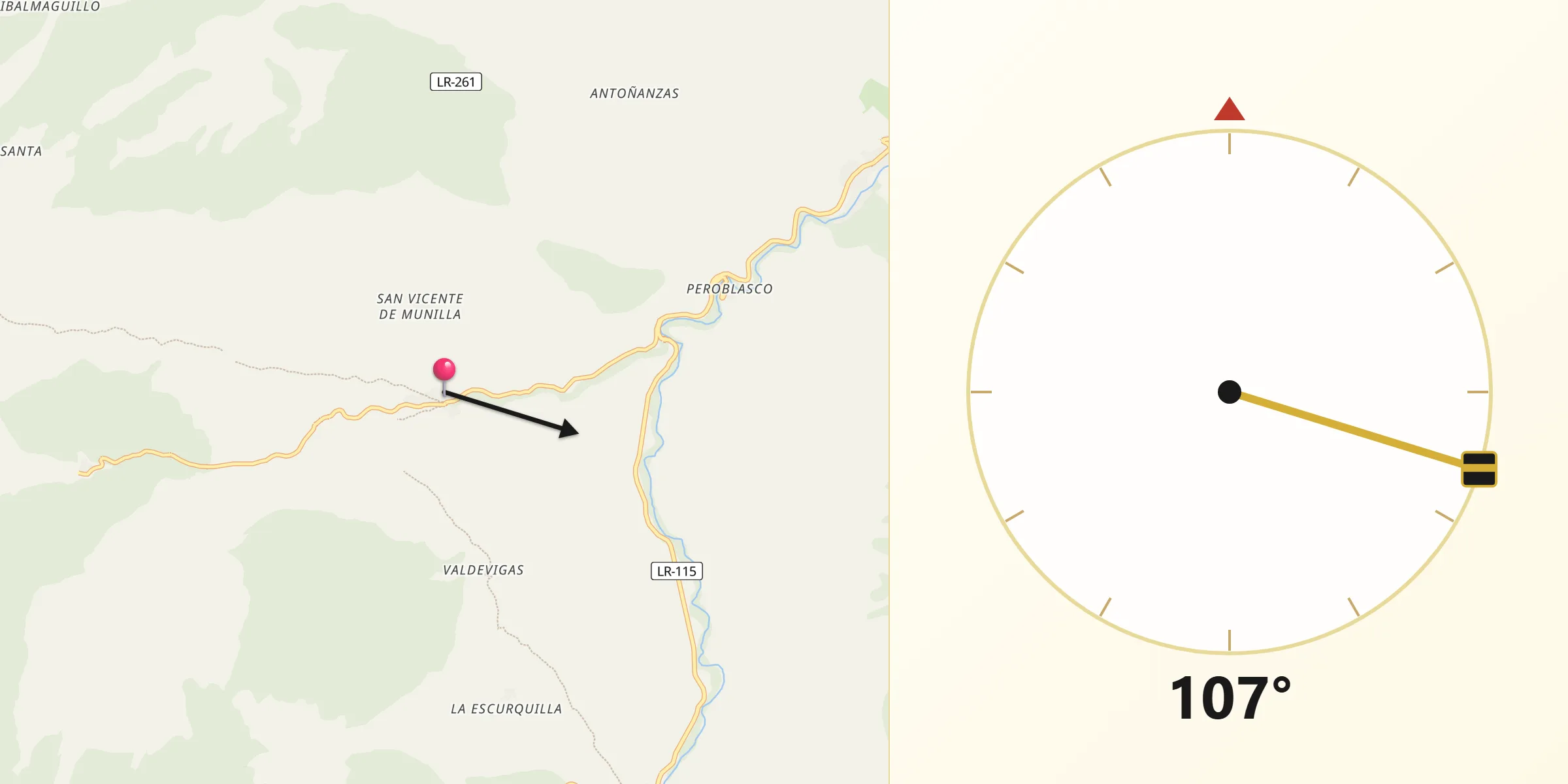 Dirección de la Qibla desde Munilla