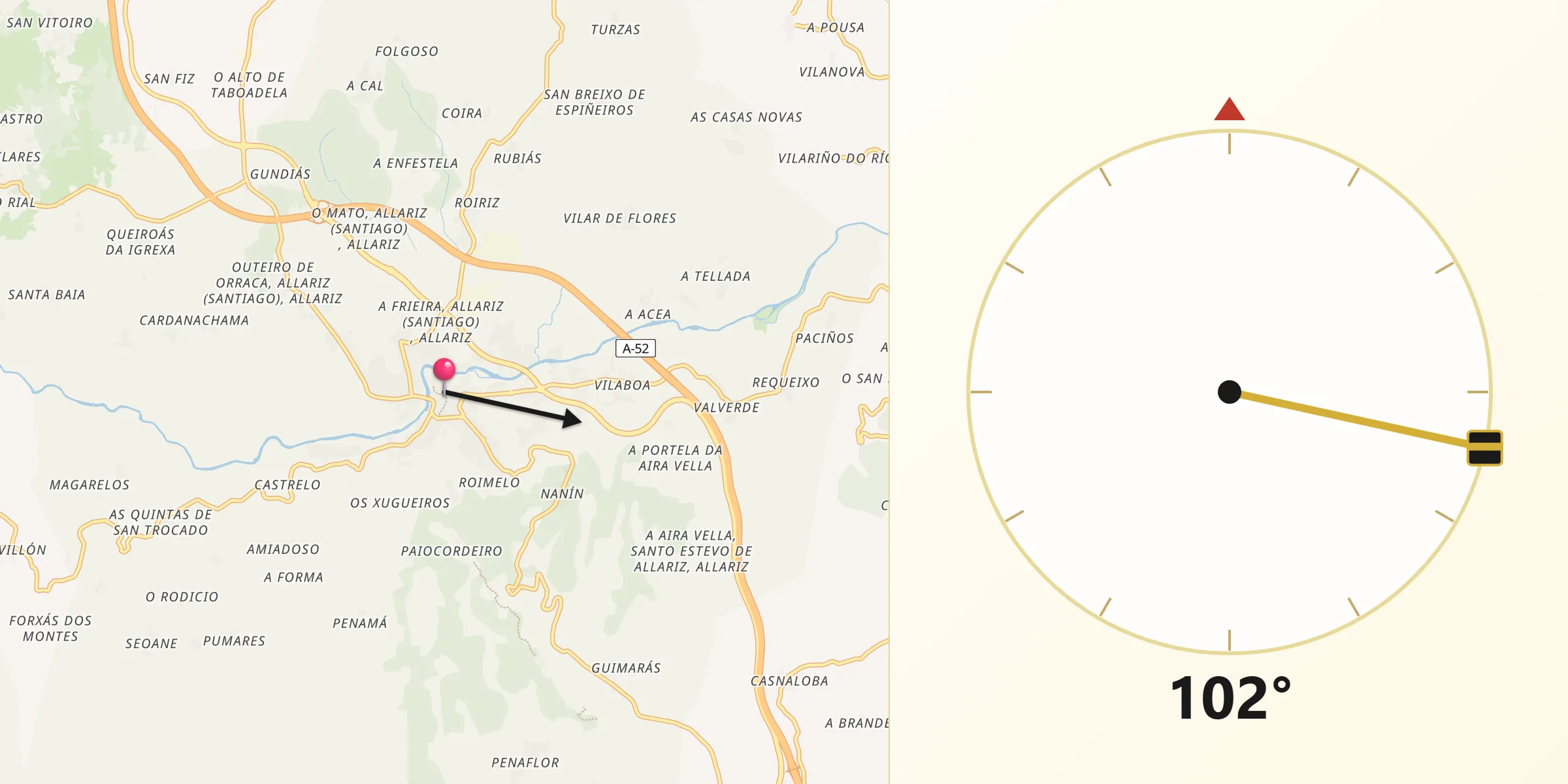 Dirección de la Qibla desde Allariz