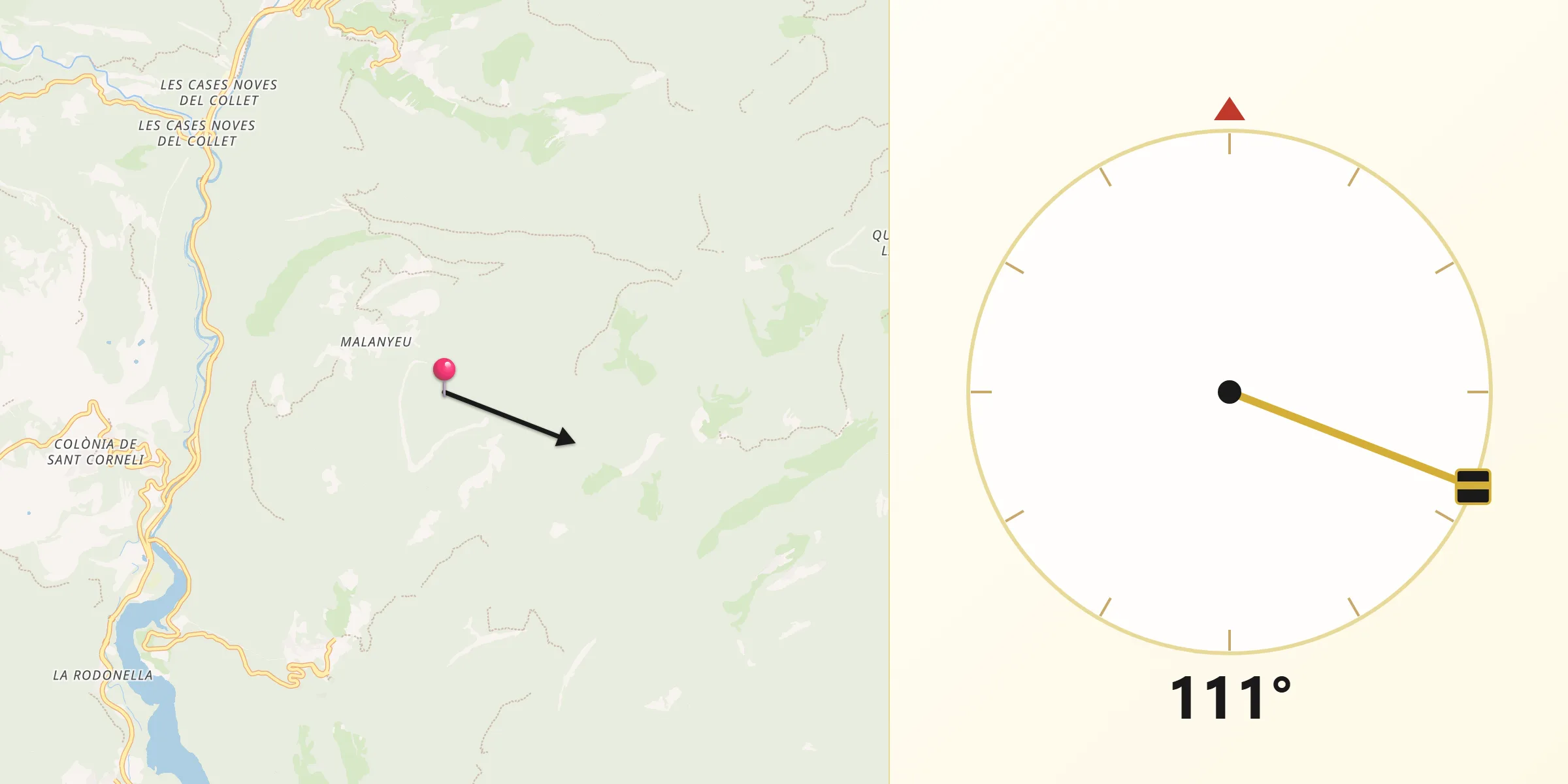 Dirección de la Qibla desde La Nou de Berguedà
