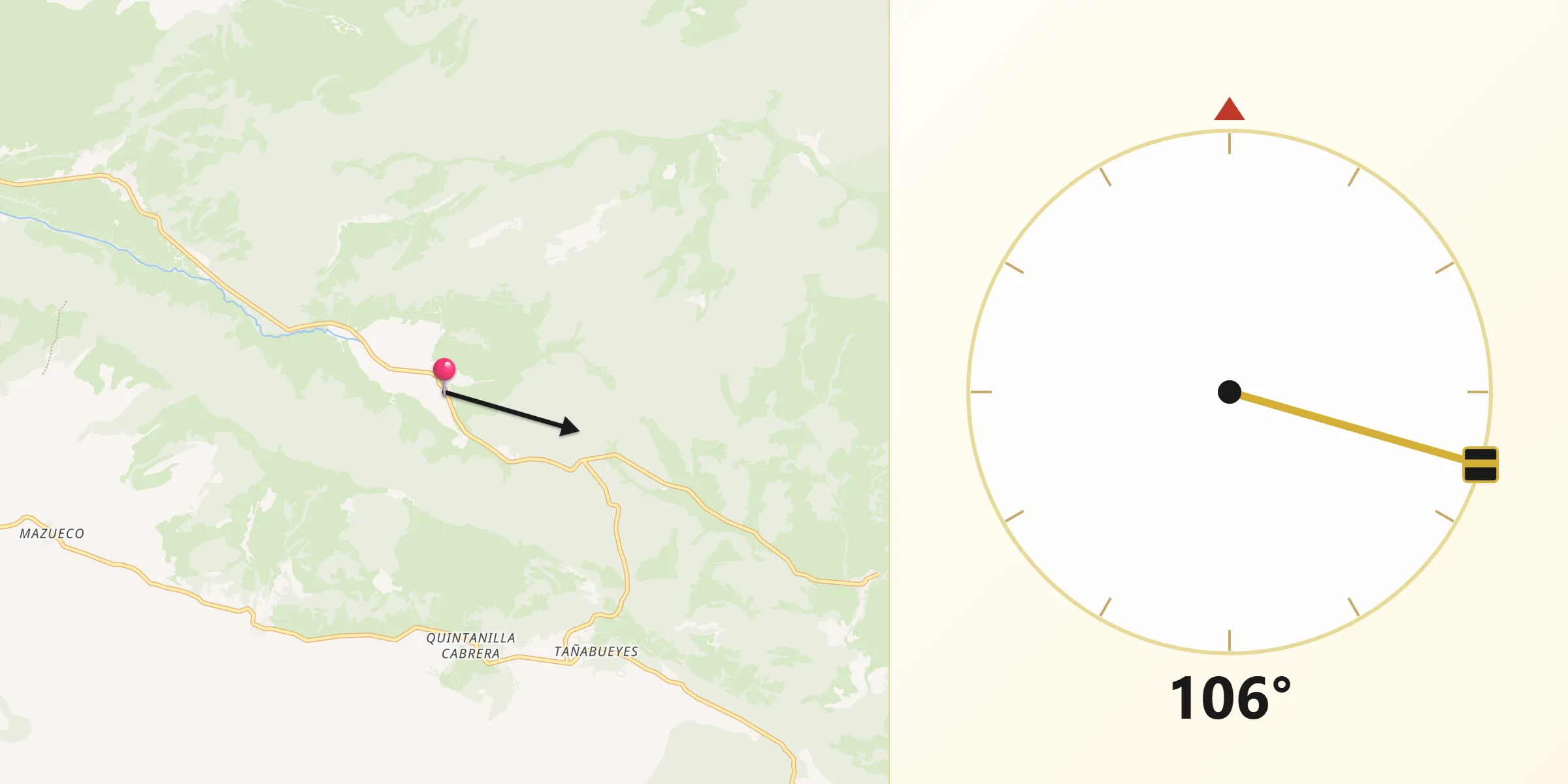 Dirección de la Qibla desde Villamiel de la Sierra