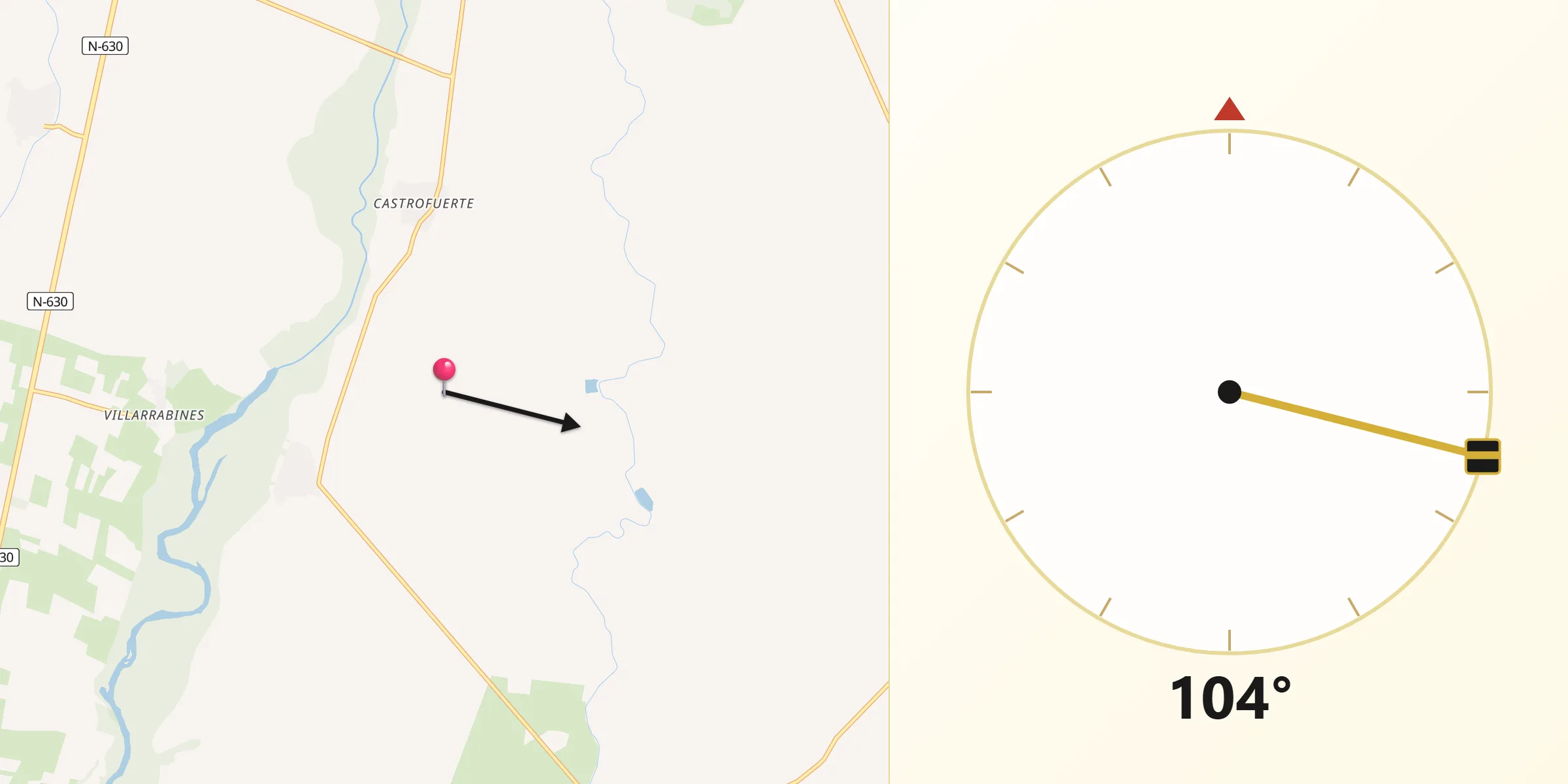 Dirección de la Qibla desde Villaornate y Castro