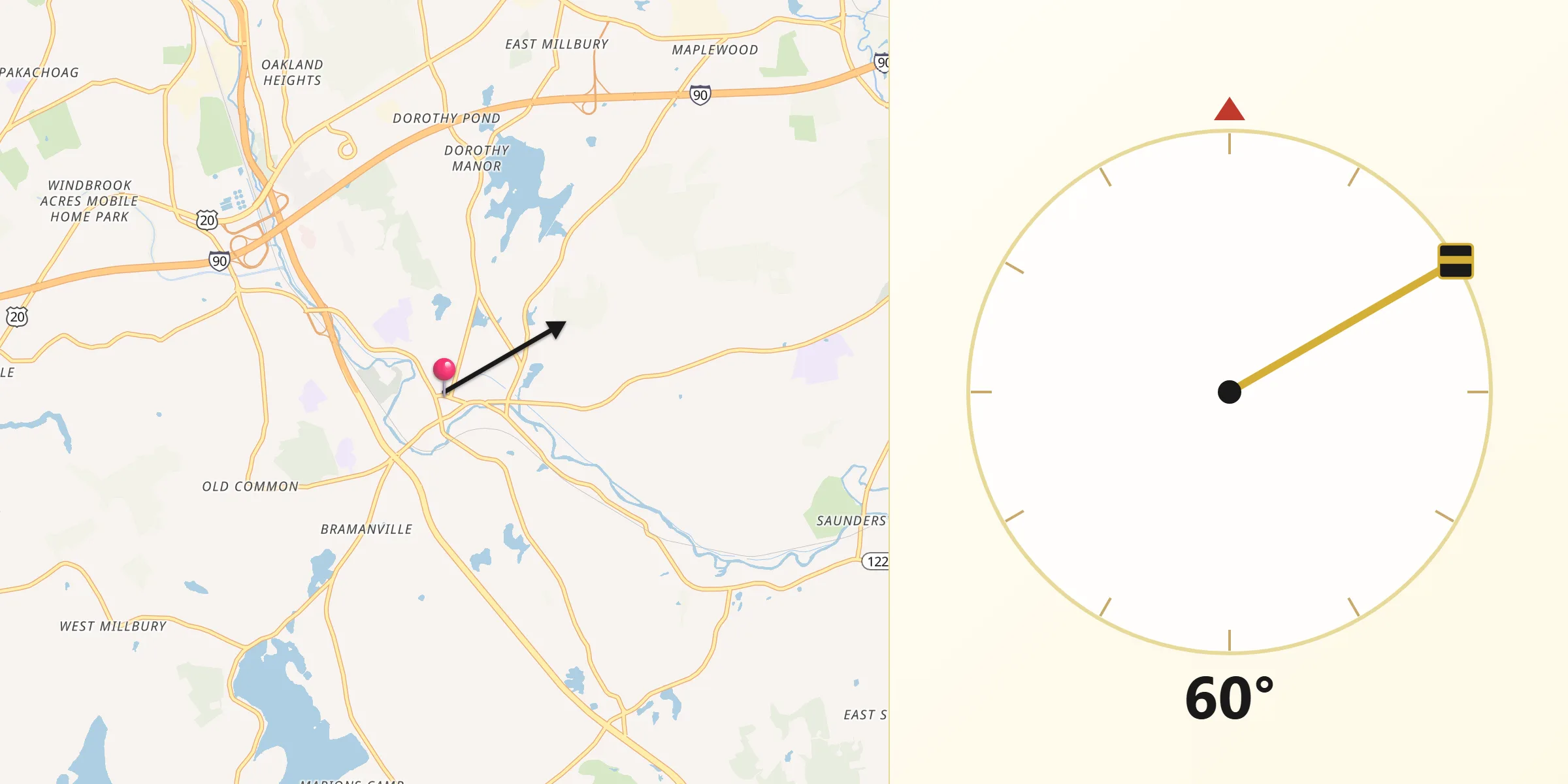 Qibla Direction from Millbury