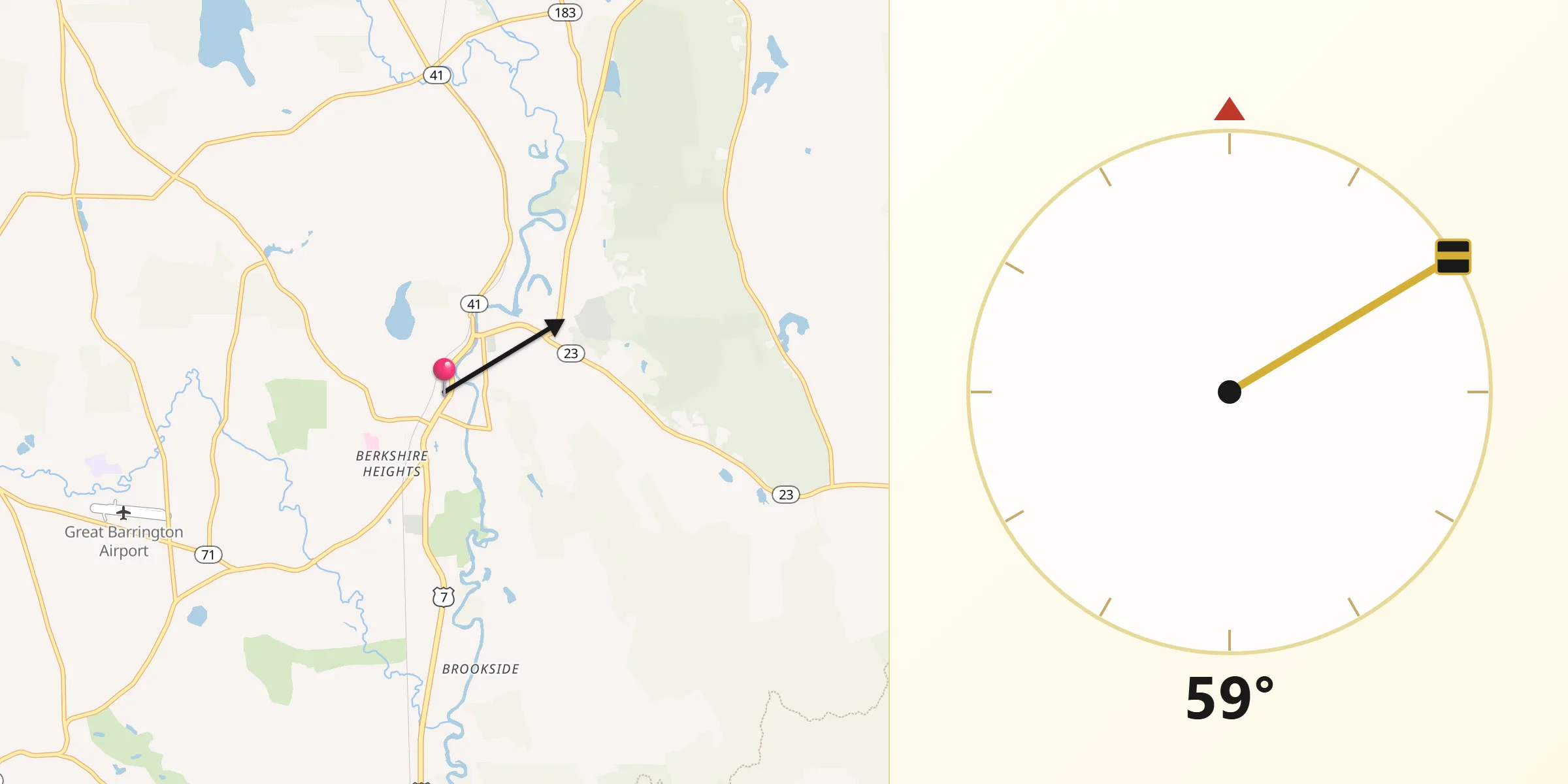 Qibla Direction from Great Barrington
