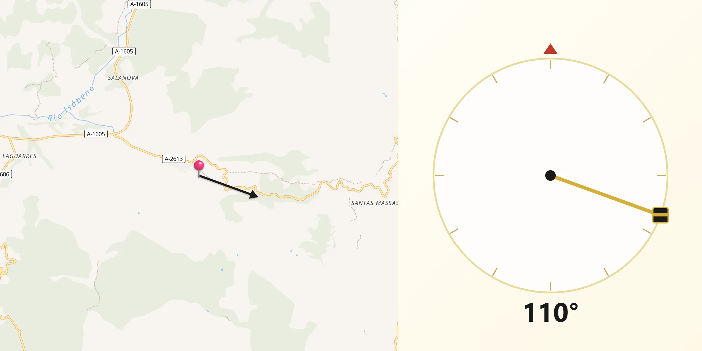 Dirección de la Qibla desde Lascuarre