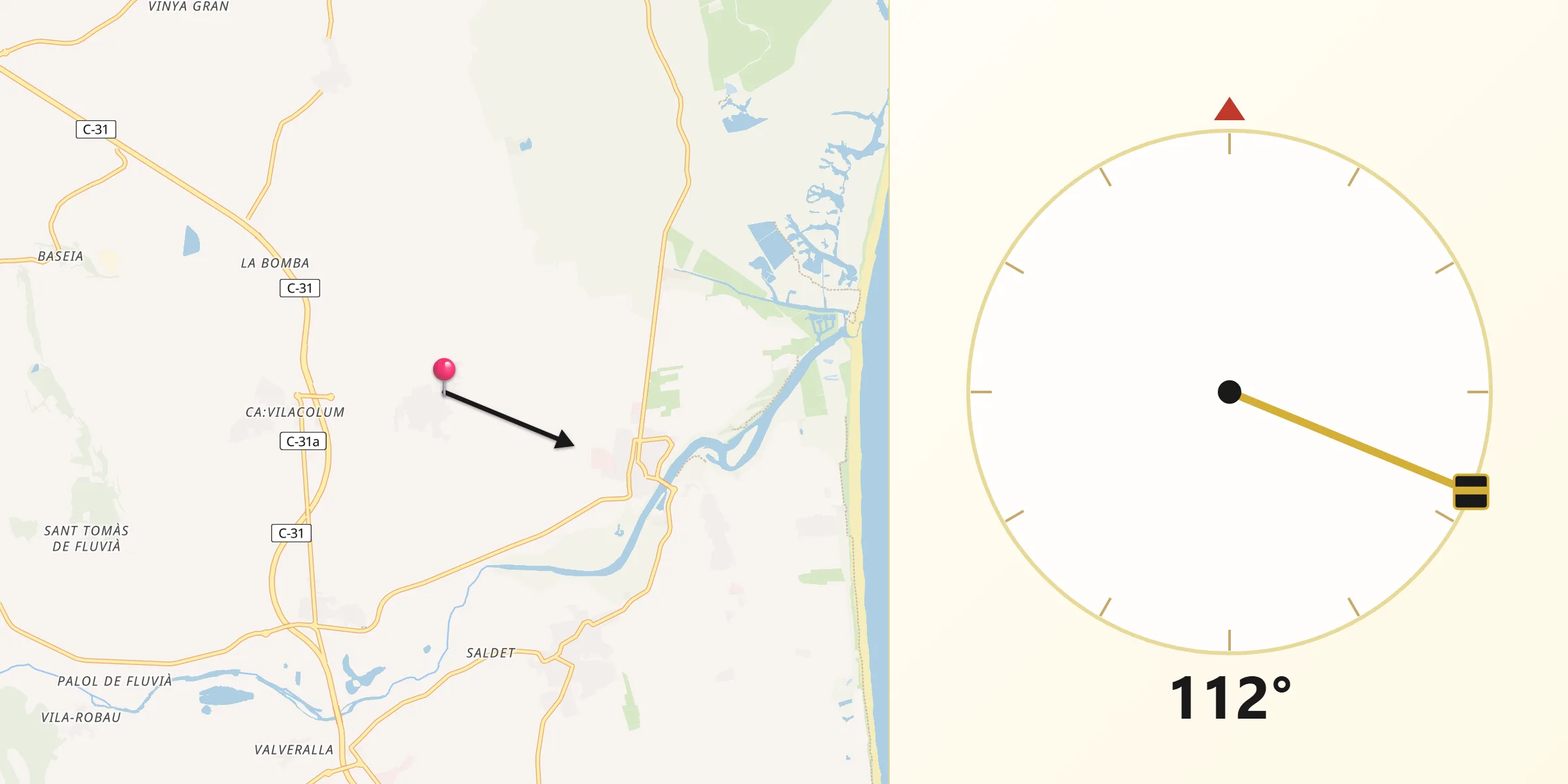 Dirección de la Qibla desde Vilamacolum