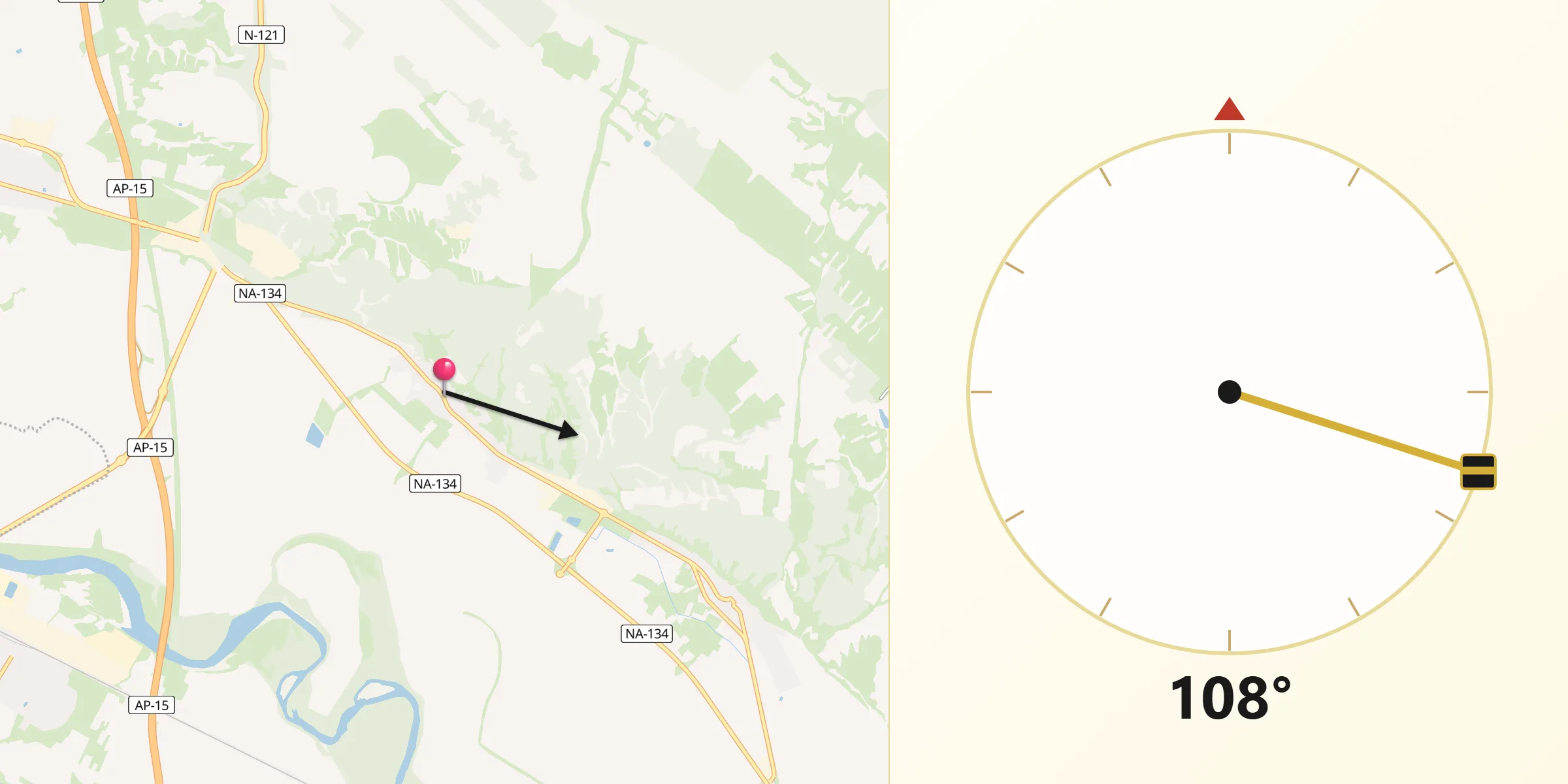 Dirección de la Qibla desde Valtierra