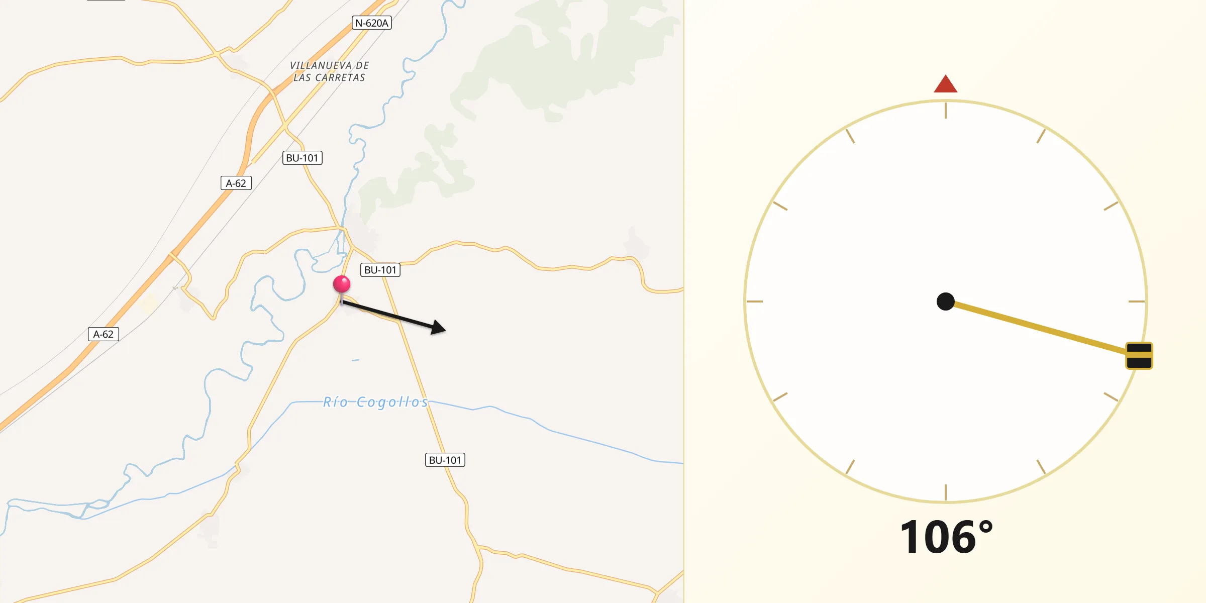 Dirección de la Qibla desde Palazuelos de Muñó