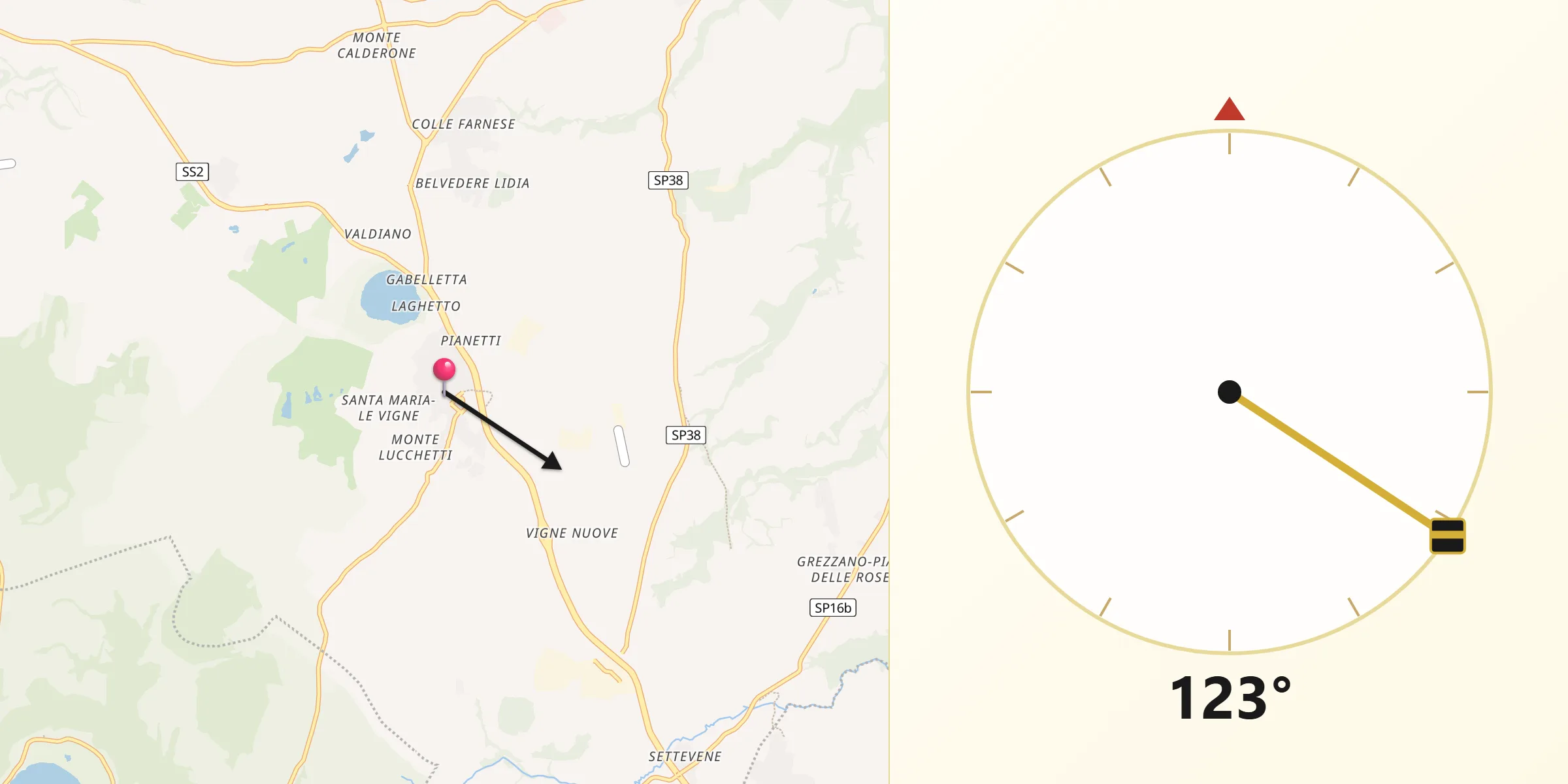 Direzione della Qibla da Monterosi