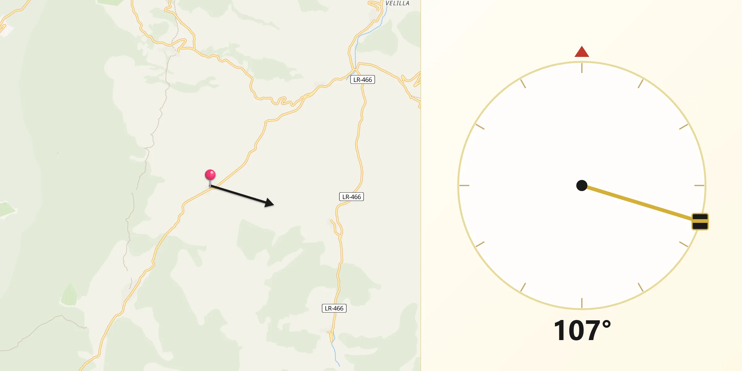 Dirección de la Qibla desde Cabezón de Cameros