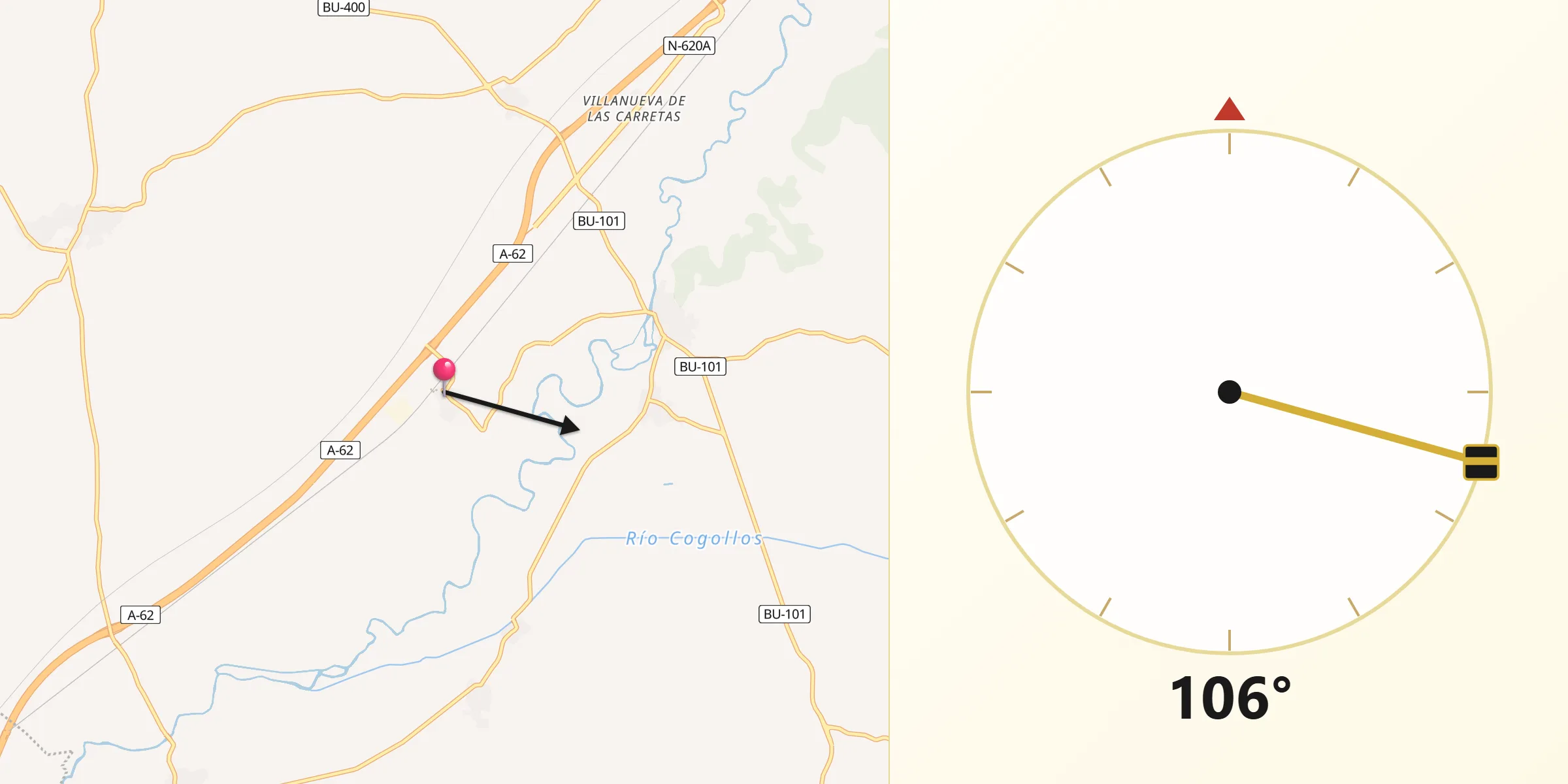Dirección de la Qibla desde Villazopeque