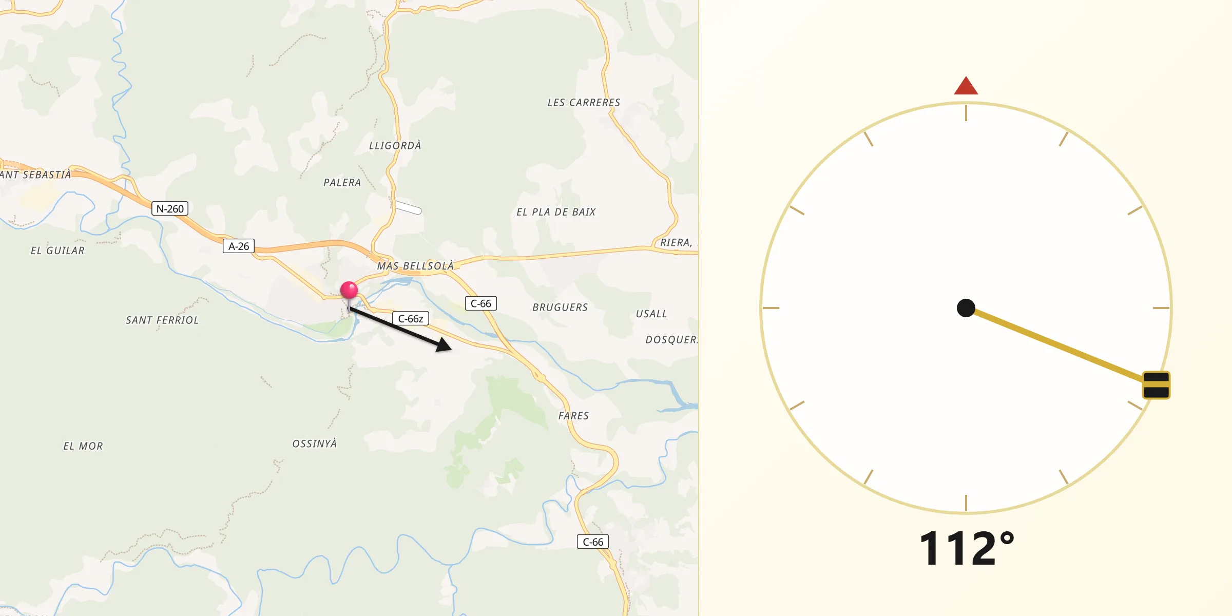 Dirección de la Qibla desde Besalú