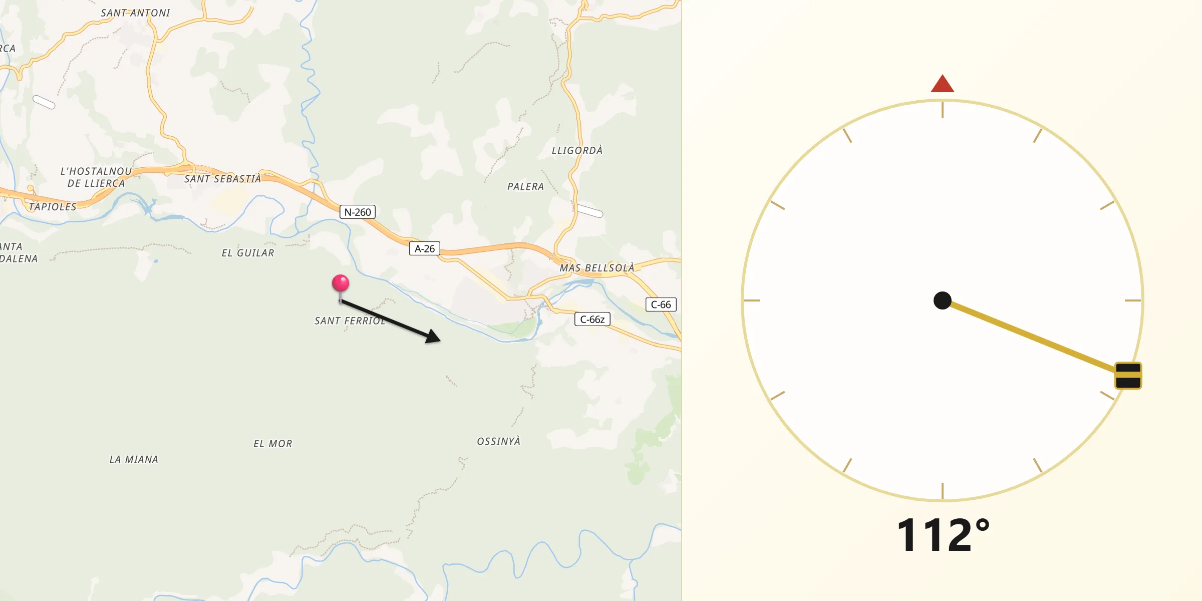 Dirección de la Qibla desde Sant Ferriol