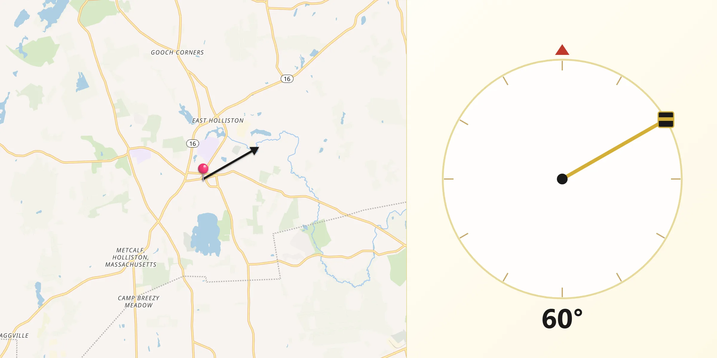 Qibla Direction from Holliston