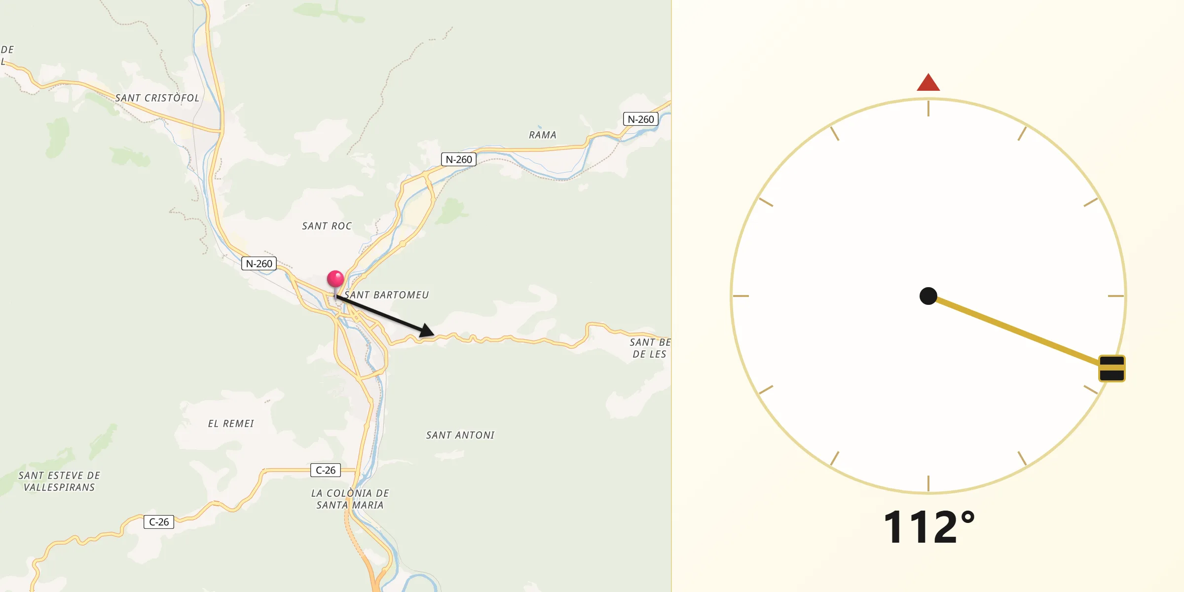 Dirección de la Qibla desde Ripoll