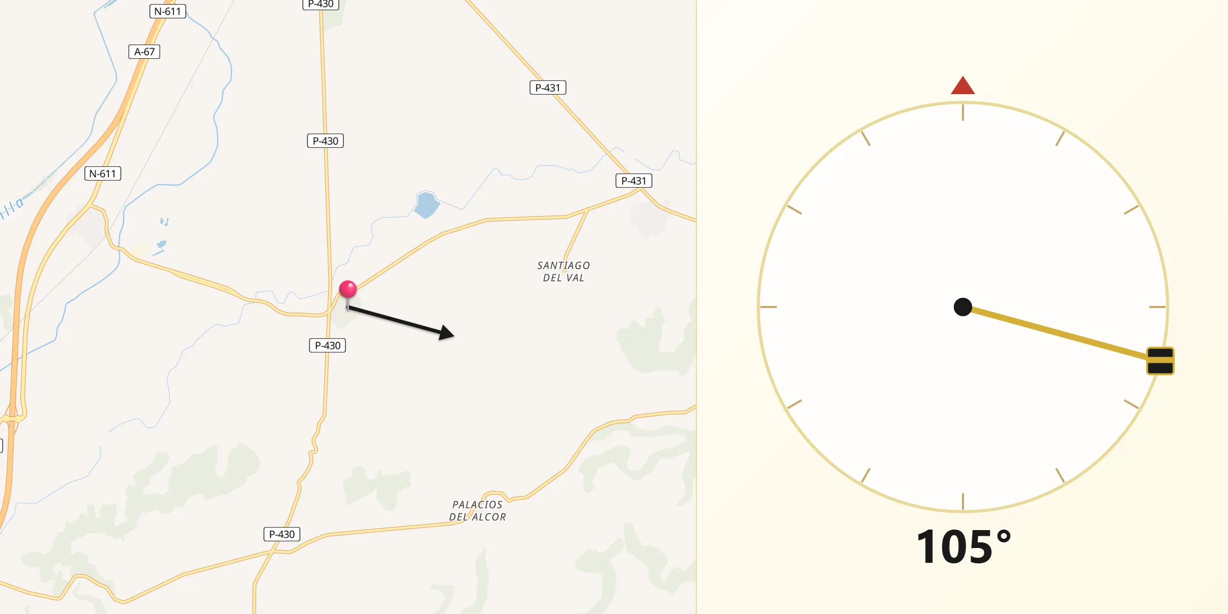 Dirección de la Qibla desde Támara de Campos