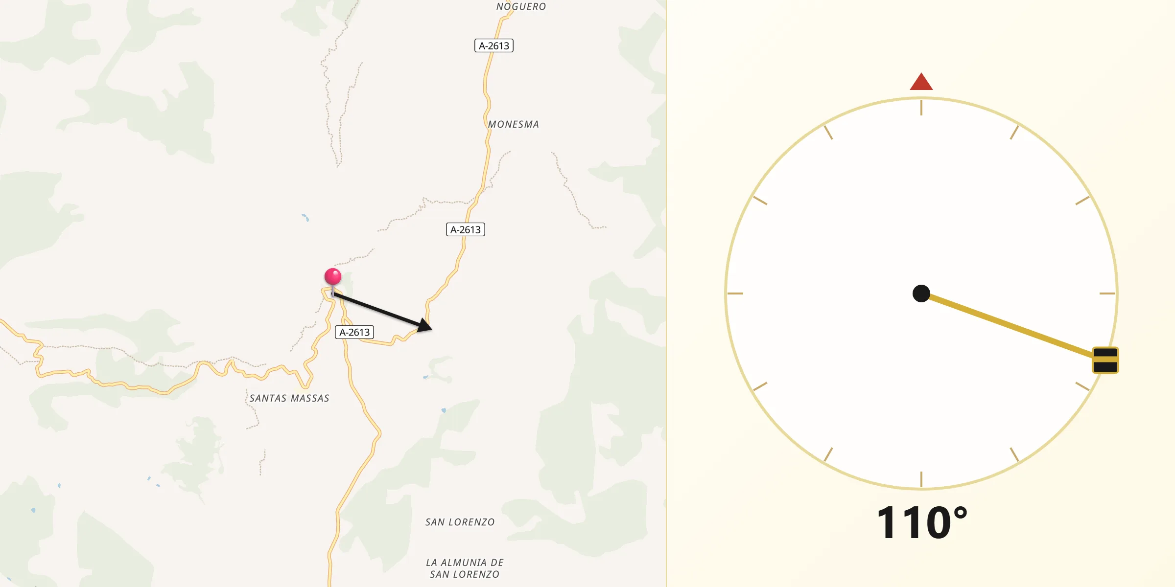 Dirección de la Qibla desde Castigaleu